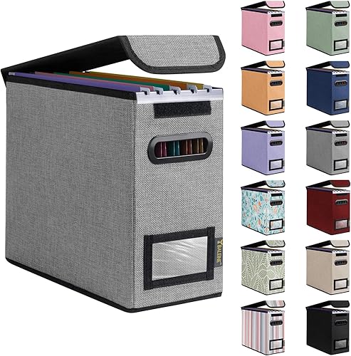 Miniatura 238 de BALEINE - Caja organizadora de archivos con tapa, organizador de carpetas plegable con riel de plástico, caja para carpetas colgantes para Gris