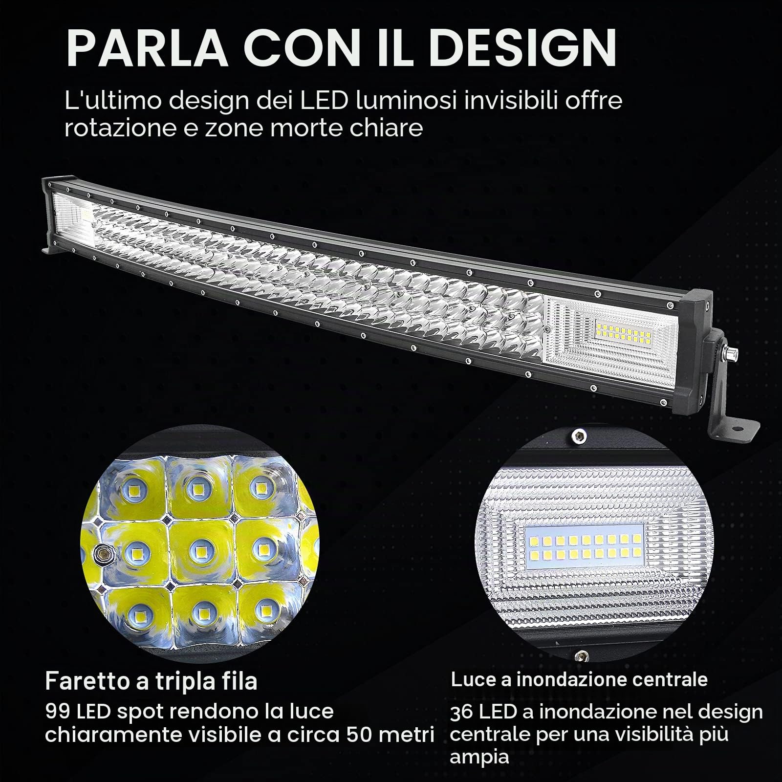 SKYWORLD 82.5 cm 405W Curvo Barra LED Fuoristrada Barra Luce a Led Lampa 12V 24V Fari LED Luci da Lavoro, 2 x 10cm 36W Spot Faro da Lavoro Con Cablaggio Trattore Auto Camion 4x4 ATV UTV Veicoli