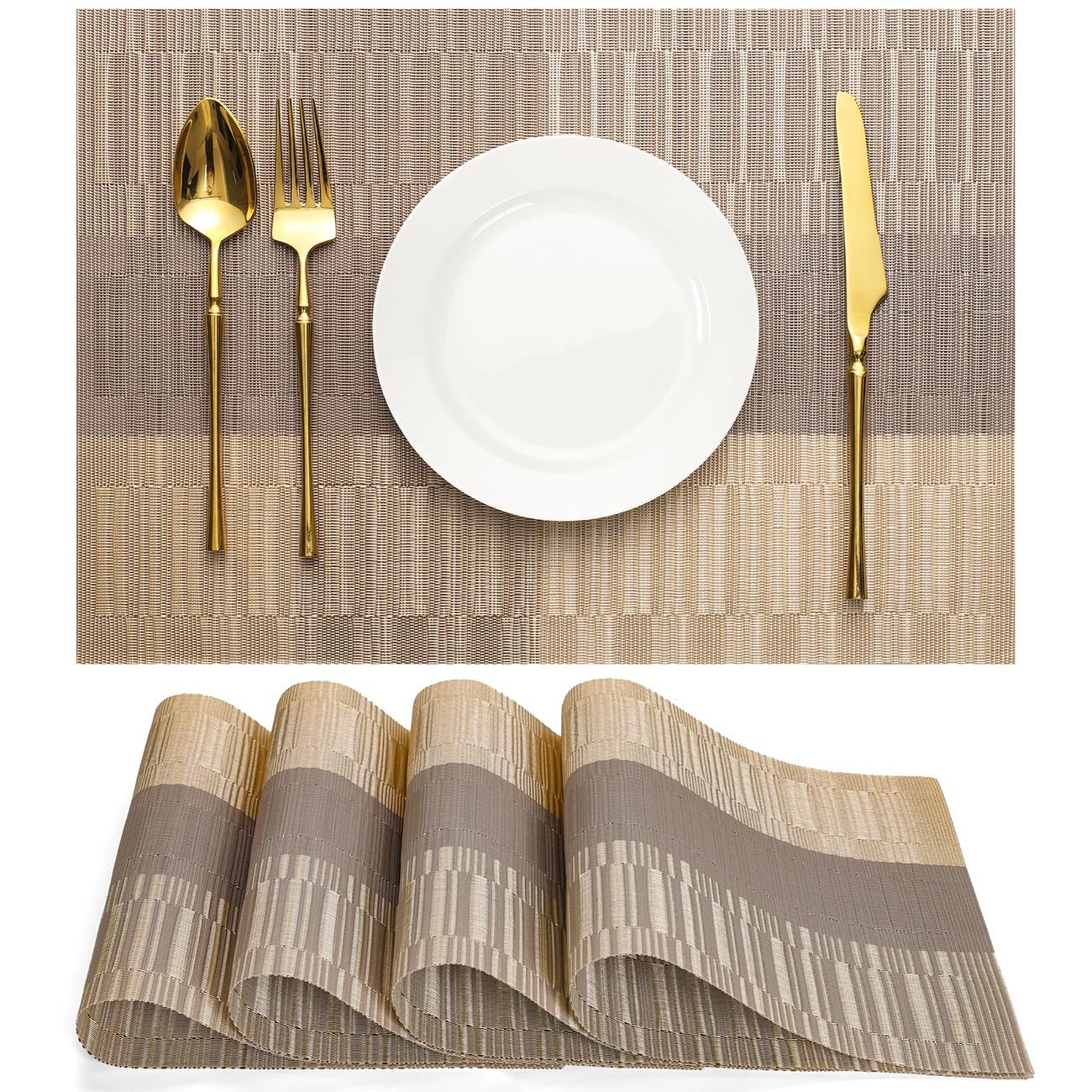 Chitomars Tischsets abwaschbar, Platzsets abwaschbar PVC Platzdeckchen | 4er Set Tischsets Outdoor Vinyl hitzebeständig Gewebte Platzdeckchen für Häuser Restaurants Hotel