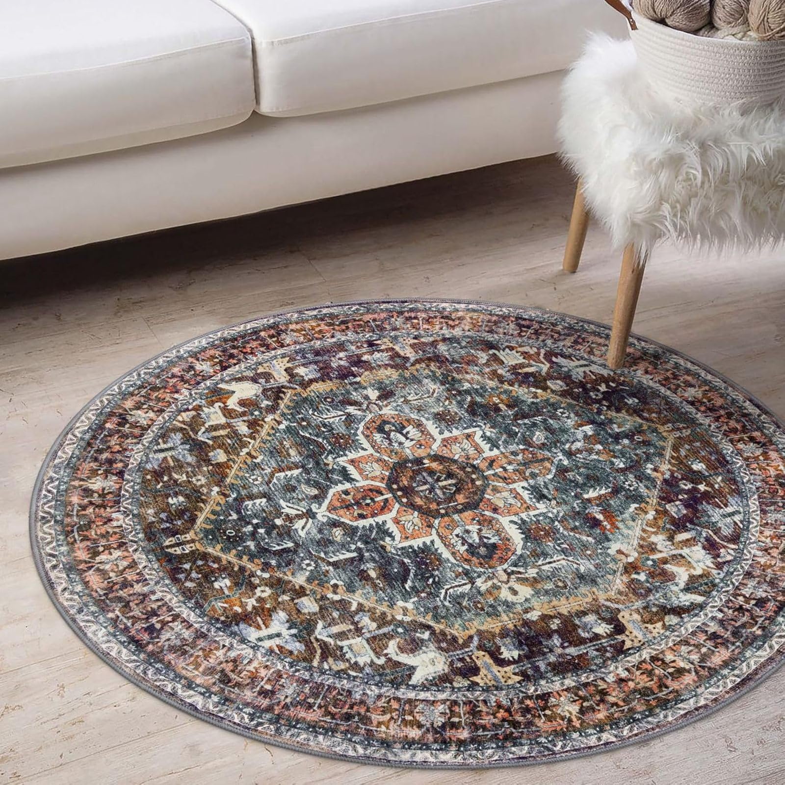 Teppich Wohnzimmer Rund 90 Cm Orange Braun Teppich Kurzflor Rutschfest