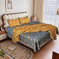 Vista 1 de Juego de edredón reversible de ginkgo tamaño King con 2 fundas de almohada, juego de colcha de algodón suave, ligero y acolchado para todas