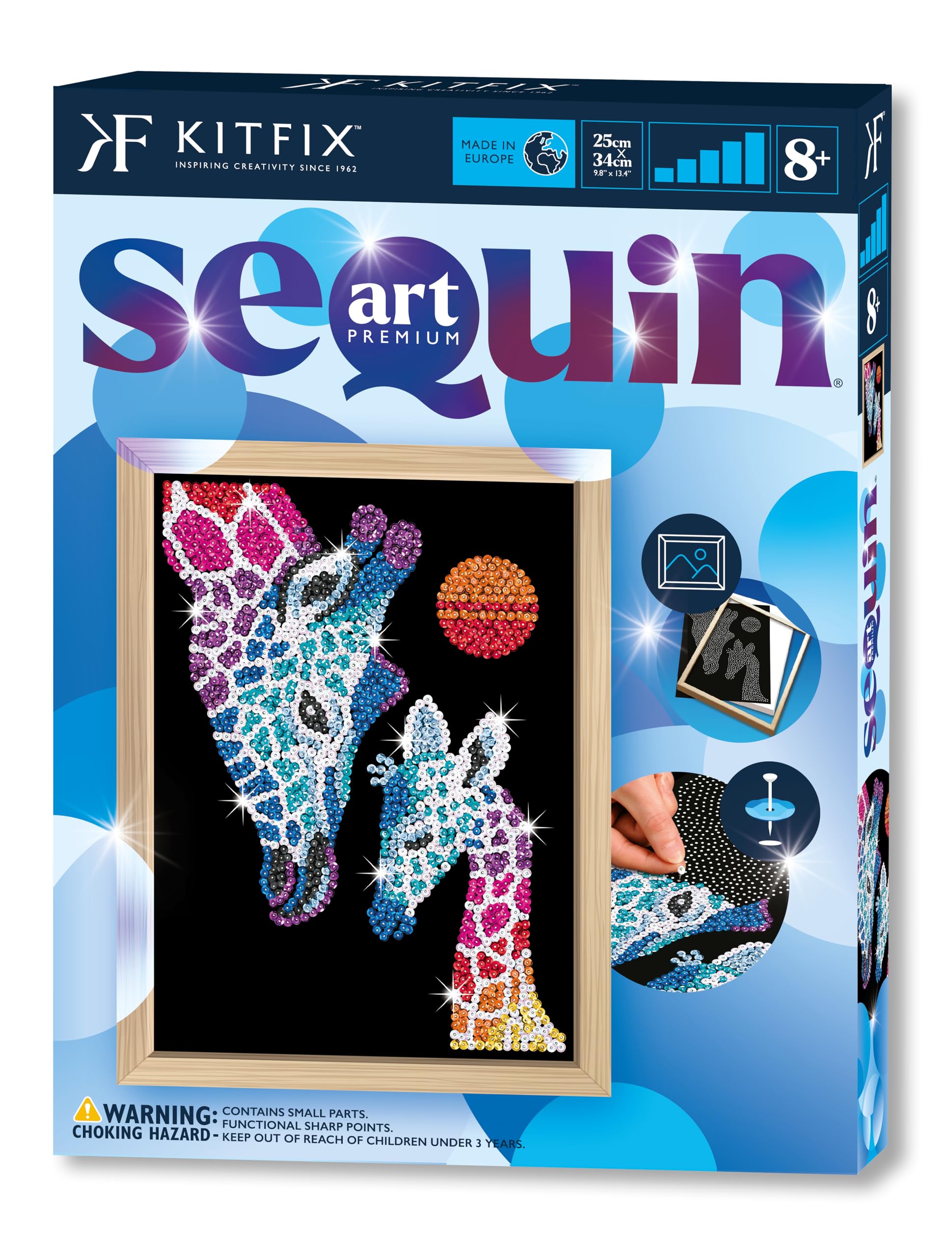 Kitfix, Sequin Art Giraffe & Calf with Wooden Frame, 27 x 36 cm, Sequin Art Blue Premium, Sequin Picture