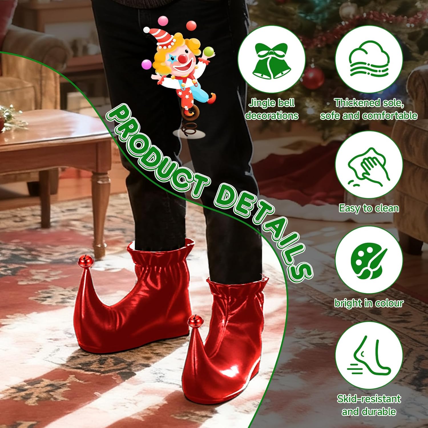 Elf Shoes Jester Shoe - Adult Classic Costume Footwear for Halloween & Christmas Cosplay Parties, One Size Fits Most, Festive Character Role Play Shoe