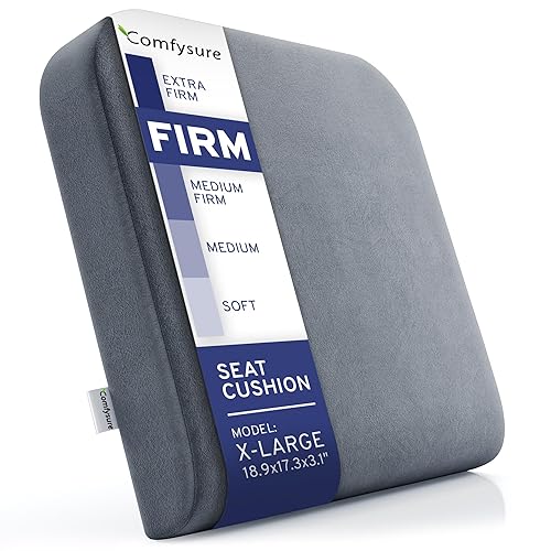 ComfySure Seat Cushion Extra Large - Firm Memory Foam Chair Pad for Recliner, Wheelchair, Office Chair, Stadium, Bleacher, Car, Floor, Patio Furniture, Bariatric Overweight Users 19”x17”x3” - Grey