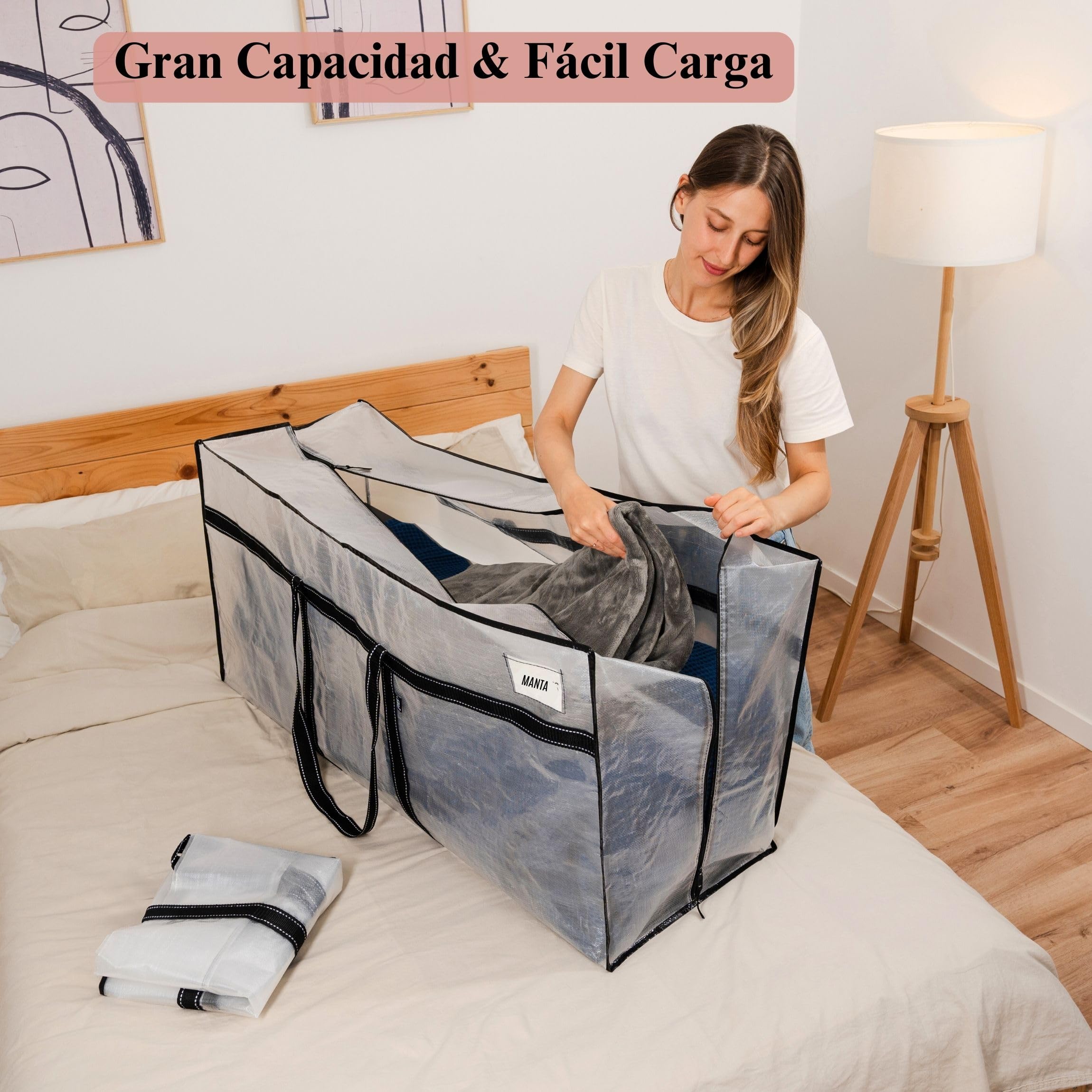 VENO Pack de 2 Bolsas de Mudanza Extra Grandes, Almacenamiento Resistente, Cajas de Mudanza, Contenedores de Almacenamiento Grandes con Tapa, Alternativa para la Nniversidad(Transparente,Pack de 2)