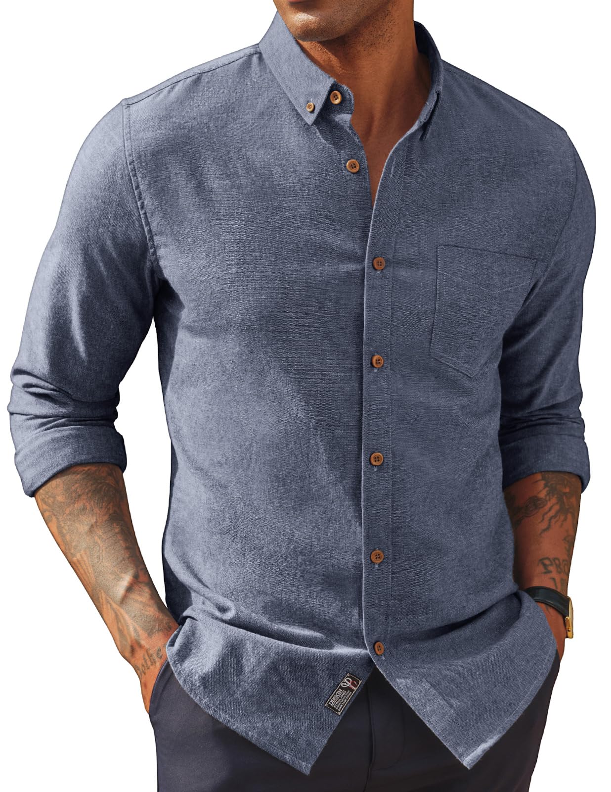 Mens Dress Shirts Linen Button Down Business Casual Shirts