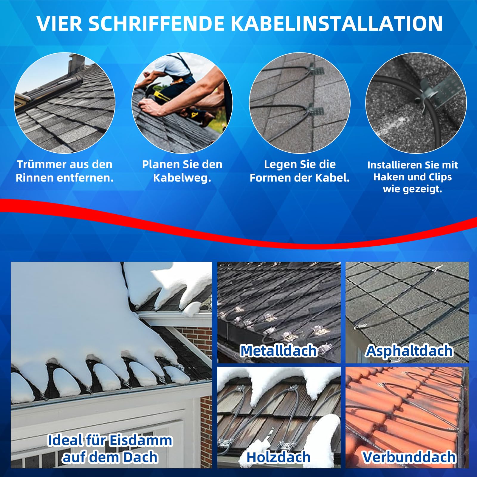 1-6M Frostschutz Heizkabel, selbstregulierend mit Thermostat, Wasserfest, für Wasserleitung, Rohrbegleitheizung, Dachrinnenheizung und Pflanzenheizung, VDE-zertifiziert, Spannung 230V(6M)