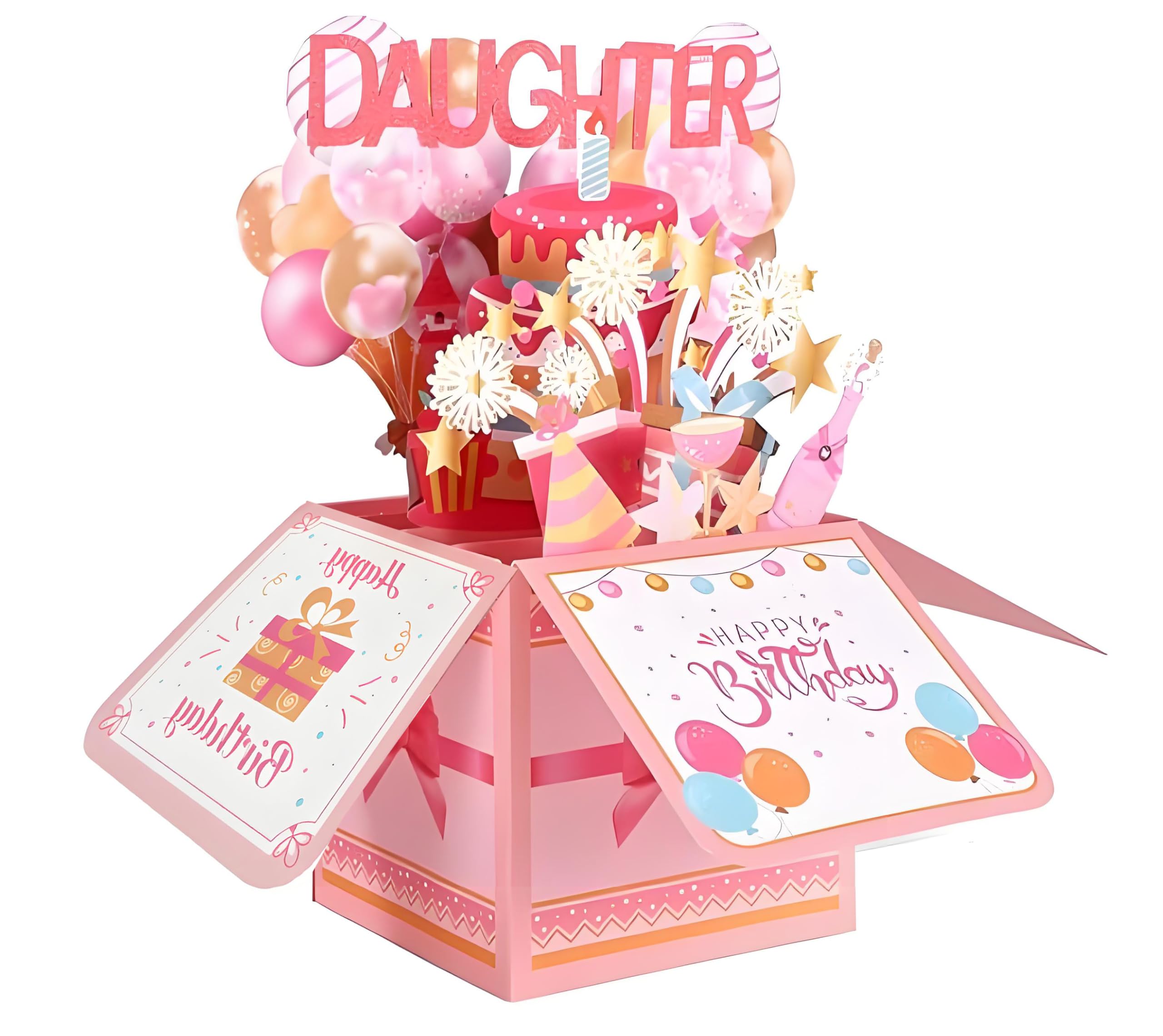 Pop Up Birthday Card, Birthday Cards for Daughter, Colorful Balloons & Fireworks 3D With Envelope, Happy Birthday Daughter Card, Best Gift Supplies Suitable for Girls of All Ages