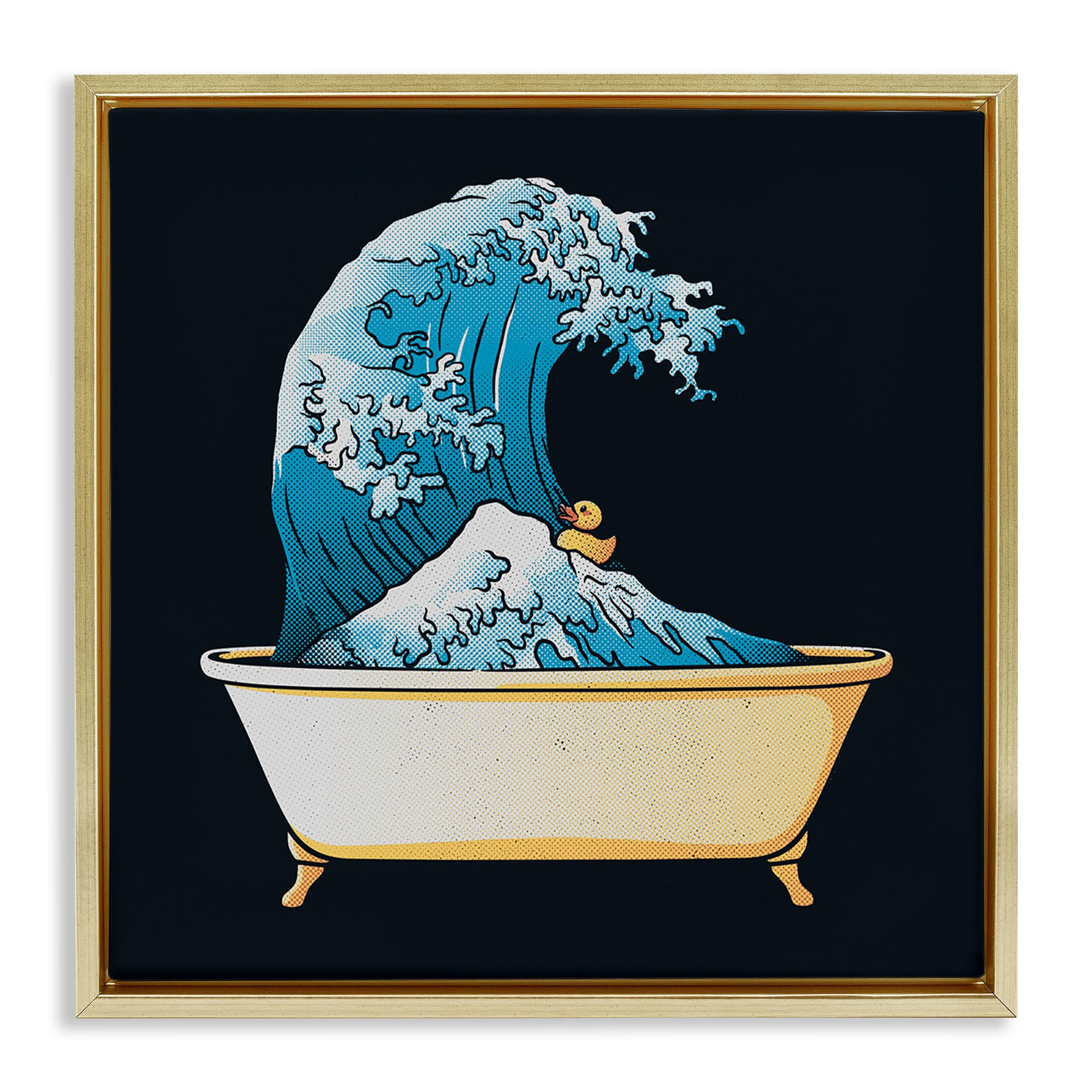 Stupell Industries 'Bathtub with Kanagawa Wave', Floating Frame Canvas Art, Gold, 25 x 25 Inches, Easy to Hang and Sturdy, Made in USA, by Tobe Fonseca