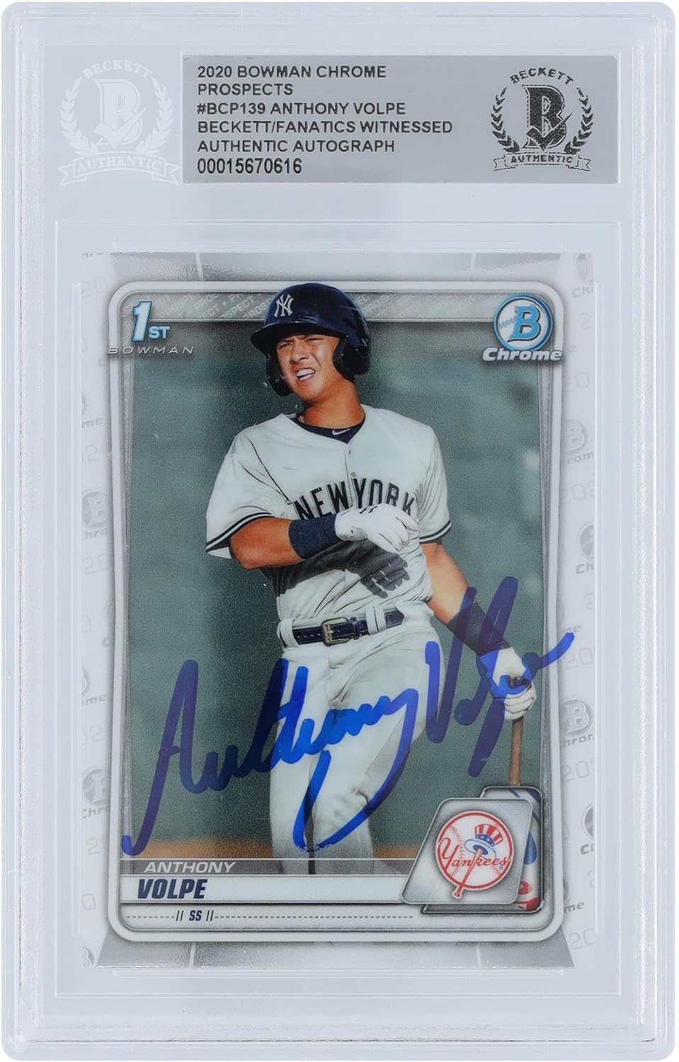 Anthony Volpe New York Yankees Autographed 2020 Bowman Chrome Prospects 1st Bowman #BCP-139 Beckett Fanatics Witnessed Authenticated Card - Baseball Slabbed Autographed Cards