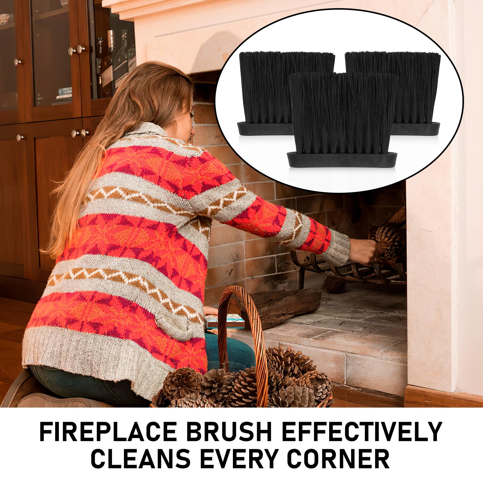 3 PCS Oblong Hearth Brush Set - Fireside Replacement Heads and Log Burner Cleaning Accessories for Stove Ash and Dust Removal - Image 4
