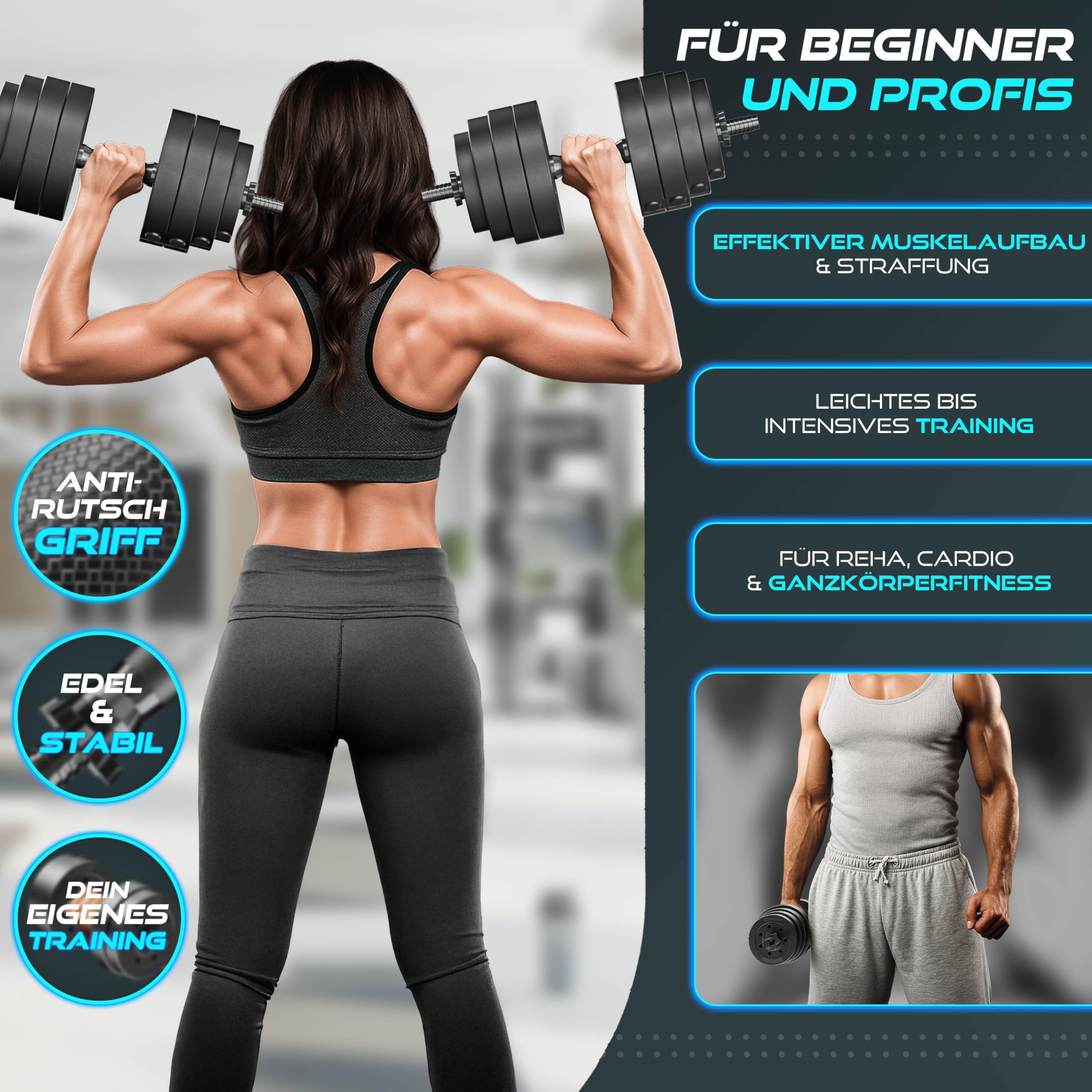 RE:SPORT 2er Hanteln Set verstellbar 15/20/30/40 kg | Hantelset mit 2 Kurzhanteln | Hantel mit Gewichten & 4 Sternverschlüsse | Fitness Kurzhantel für Muskelaufbau, Workout & Zuhause