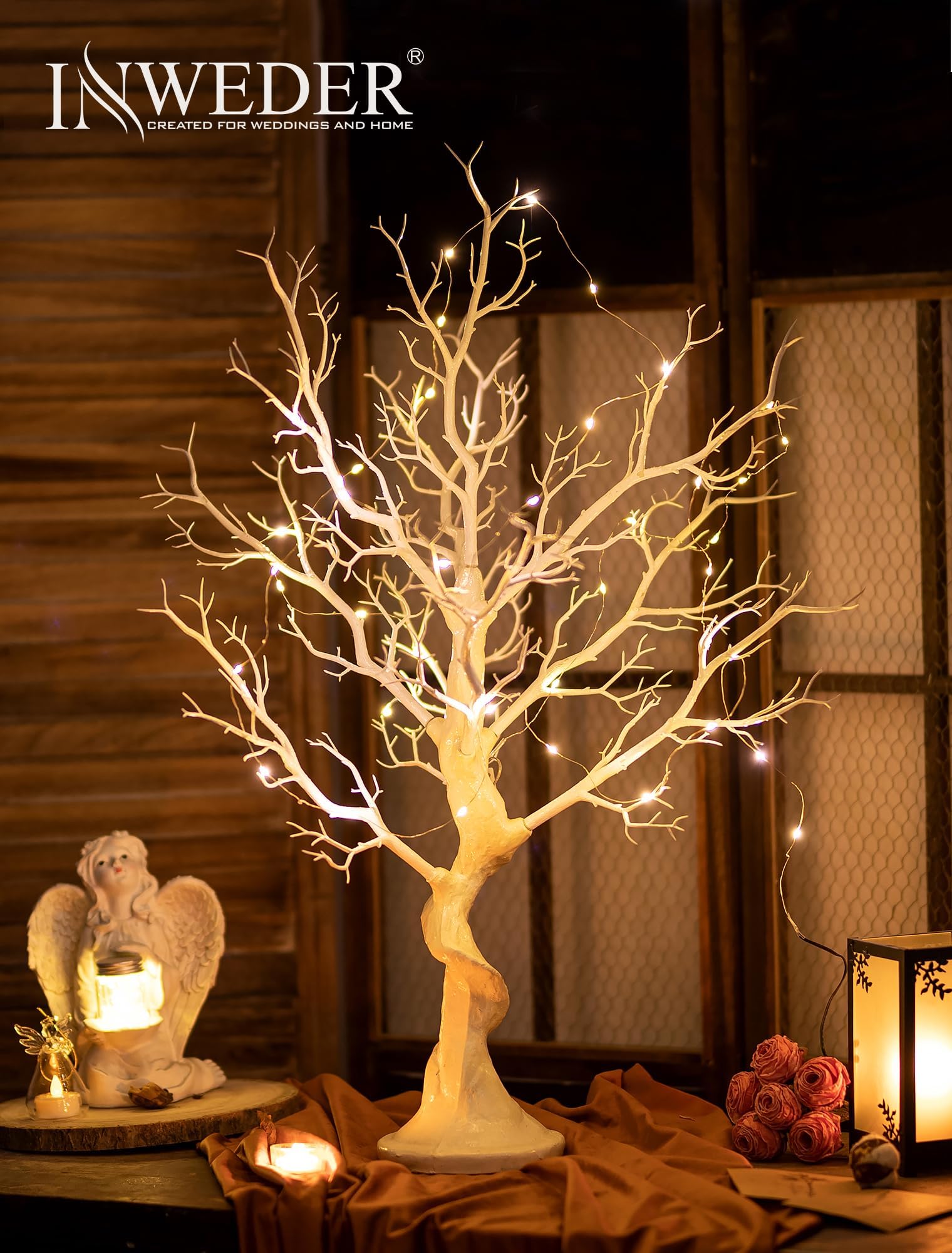 Arbres Artificiels Blancs pour Noël Décoration，80cm | Réutilisables, Décorations à Suspendre DIY, Arbre à Souhaits pour Centre de Table, Mariage, Pâques, Halloween, Anniversaire