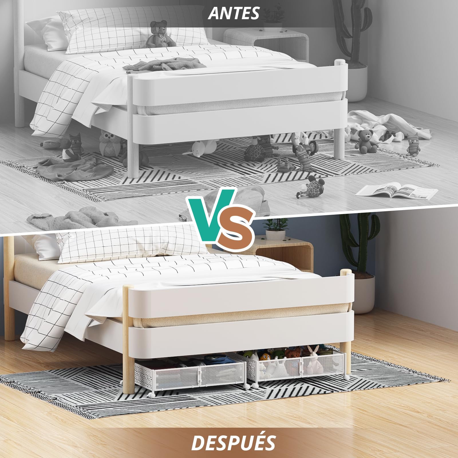 PHINOX Almacenamiento debajo de la cama, contenedores de almacenamiento debajo de la cama con ruedas, cajón organizador de almacenamiento de zapatos debajo de la cama para dormitorio, ropa, zapatos