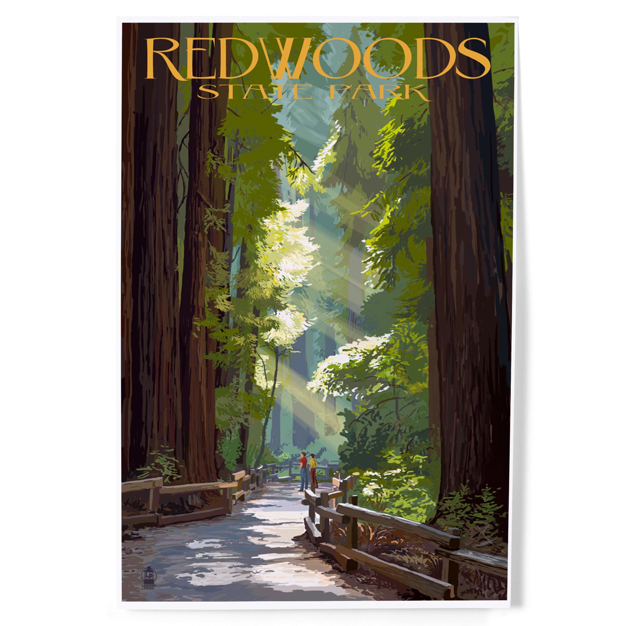 Lantern Press 8x12 Inch Art Print Wall Decor, Redwoods Park, California, Pathway in Trees