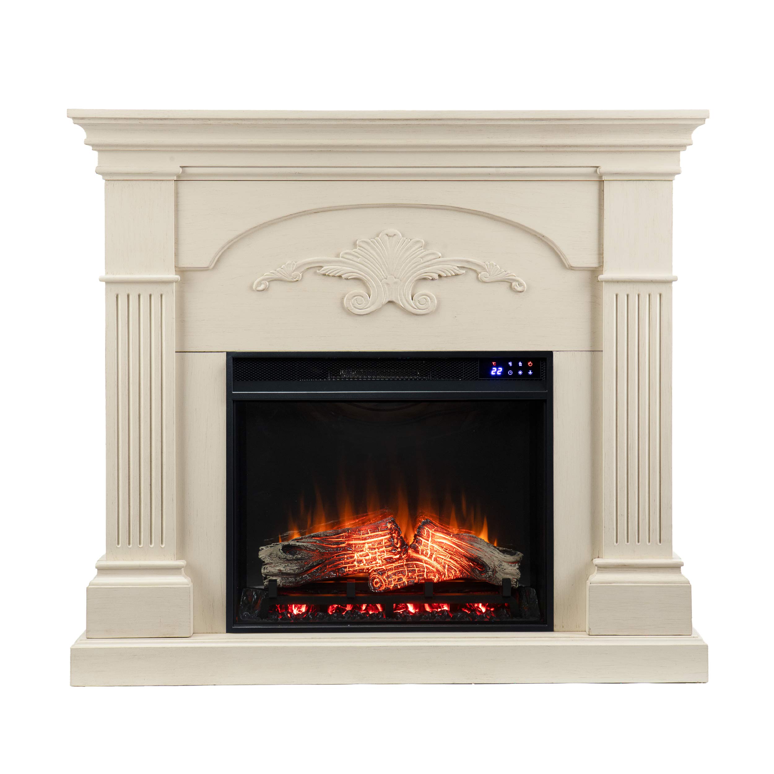 SEI Furniture Sicilian Harvest Traditional Style Electric Fireplace, New Ivory