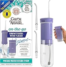 GuruNanda Compact Water Dental Flosser, Portable Travel Size Oral Irrigator Flosser with Collapsible 180 ml Tank, Smart Timer, 4 Flossing Modes, TSA-Approved - Lavender