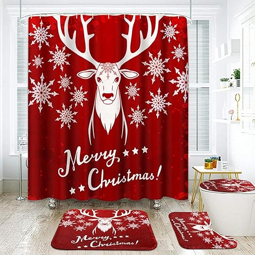 ArtSocket Juego de baño con cortina de ducha y alfombras y accesorios, juego de cortinas de ducha para fiesta de vacaciones, cortinas de ducha de