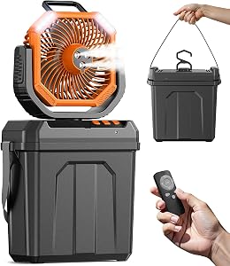 Climatiseur Mobile ave 6L Réservoir d’eau,Refroidisseur d’air Silencieux Ventilateur Brumisation 20000mAh, Puissant Lumière LED et Crochet, avec Télécommande/Crochet,pour Camping Maison Intérieur
