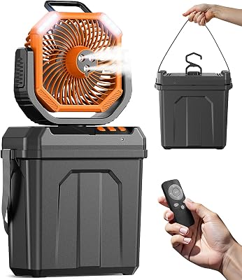 Climatiseur Mobile ave 6L Réservoir d’eau,Refroidisseur d’air Silencieux Ventilateur Brumisation 20000mAh, Puissant Lumière LED et Crochet, avec Télécommande/Crochet,pour Camping Maison Intérieur
