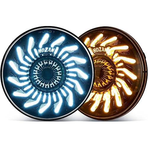 7inch Round chrysanthemum petal Headlights White DRL Amber Turn Signal Compatible with 2007-2017 Wrangler JK JKU TJ LJ