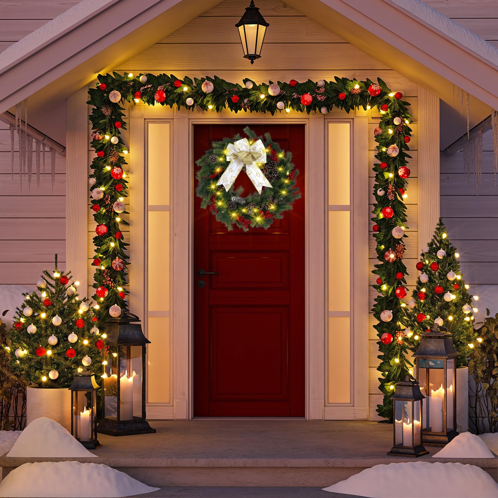 Noël Lumineuses, Couronne Noël Artificielle, Noël Pour La Porte D