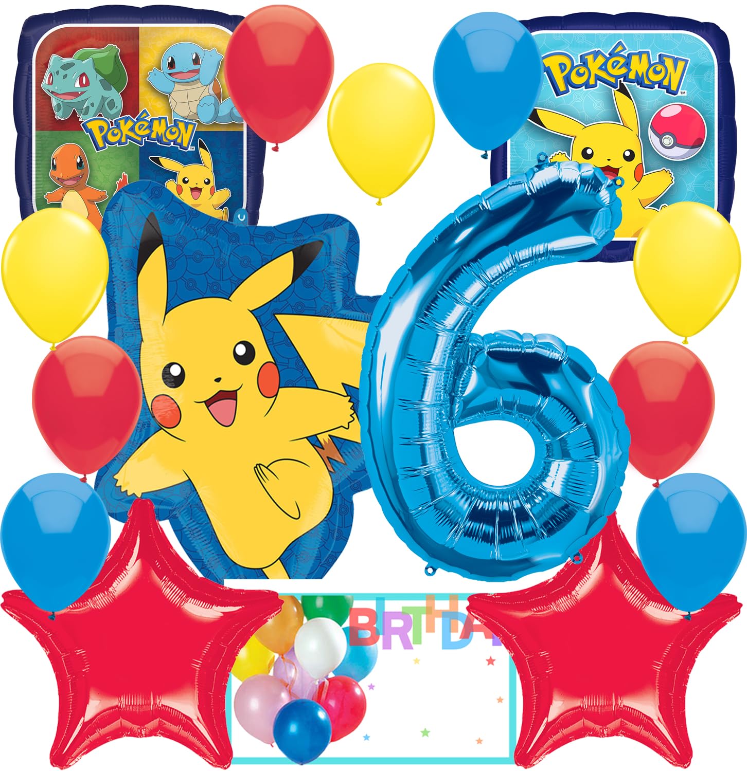 Anagram Pikachu Foil Balloon Bouquet Set | Intended for Pokemon Pokeball Theme | Party Accesory | Multicolor | 6th Birthday (AN-29460,AN-36332)