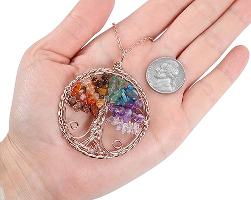 Miniatura 3 de Top Plaza Collar de cristal curativo de 7 chakras, árbol de la vida, envuelto en alambre, collar con colgante de piedra reiki, joyería de cuarzo