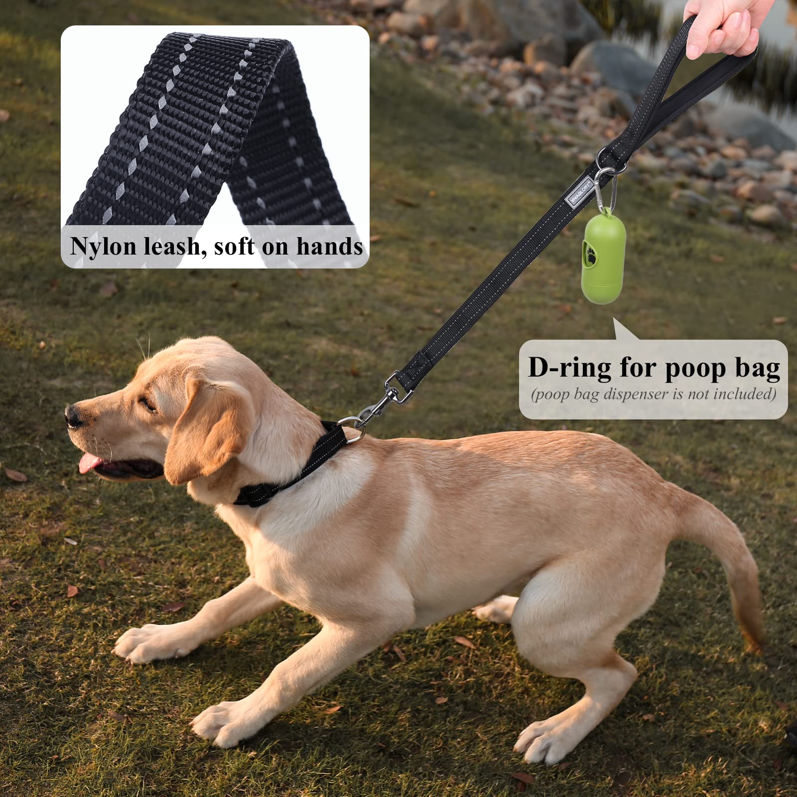 VIVAGLORY Short Dog Lead Closerok Traffic Leash for Dog with Soft Padded Handle for Training & Walking, 61cm, Black - Image 4