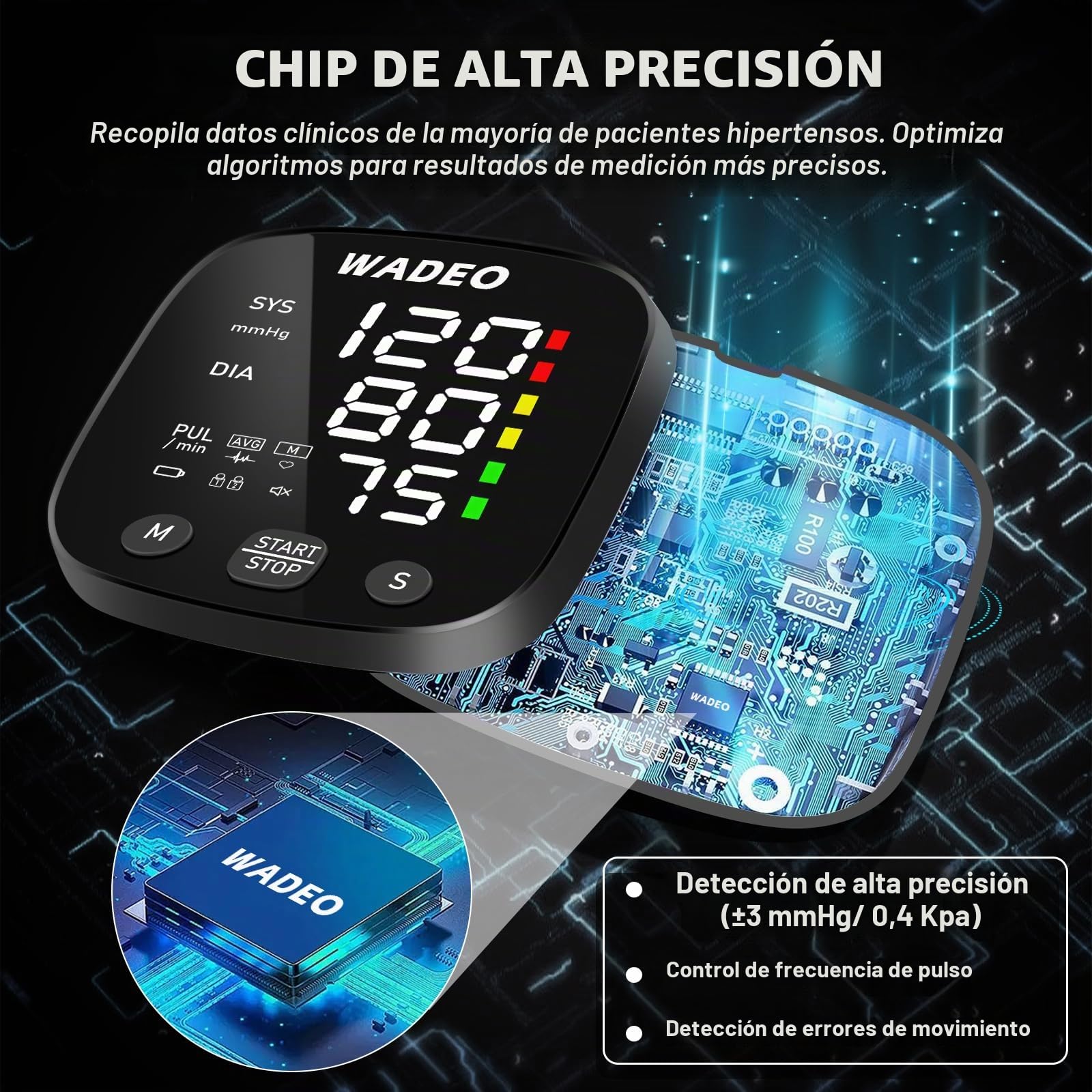 WADEO Tensiómetro digital de muñeca con pantalla LCD, función de voz, memoria para 2 x 99 lecturas, tensiómetro portátil con detección de arritmias para uso doméstico o fuera de casa