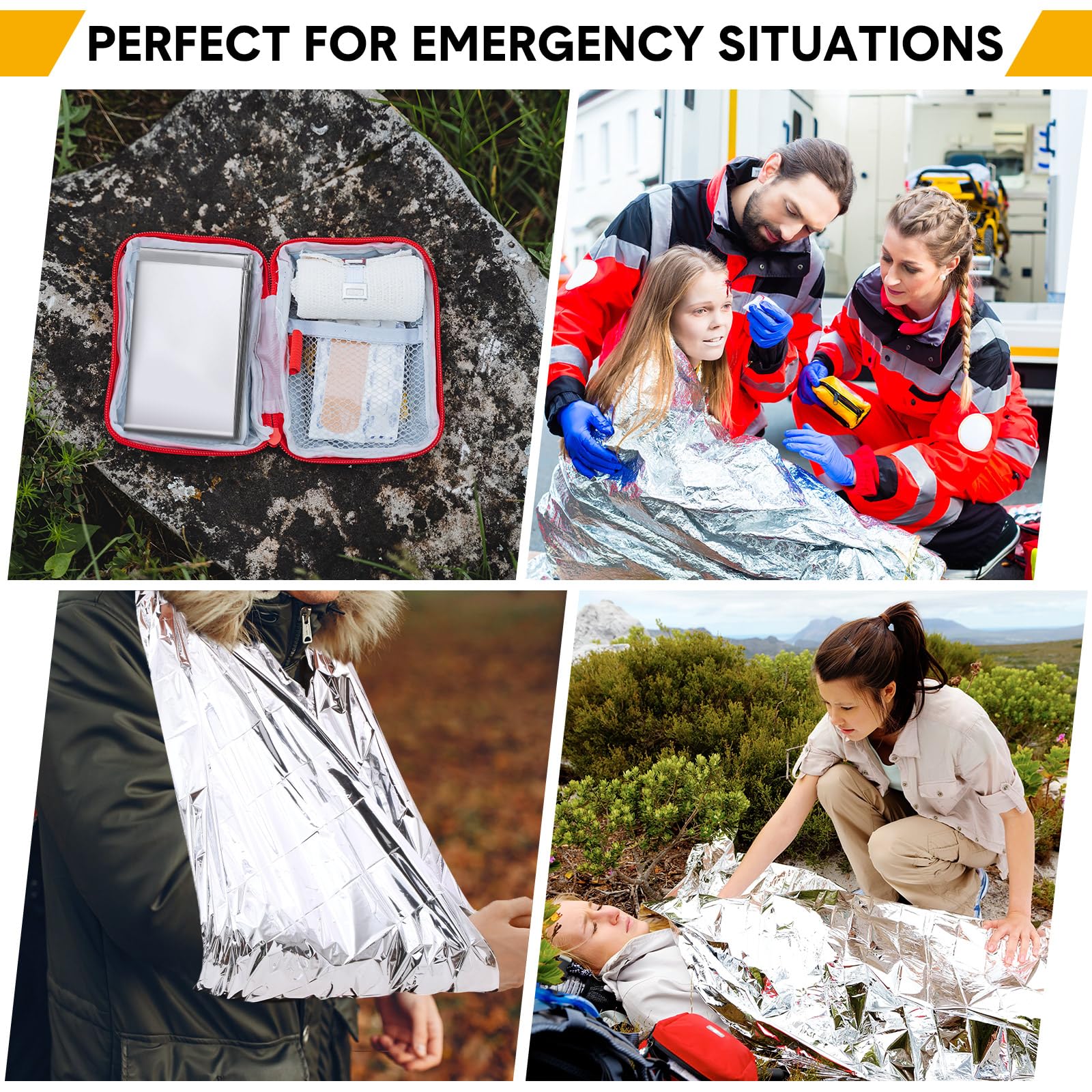 Copkim 100 mantas térmicas de emergencia de Mylar a granel, manta de supervivencia de 83 x 55 pulgadas, envueltas individualmente para exteriores, manta de emergencia para coche, senderismo, camping,