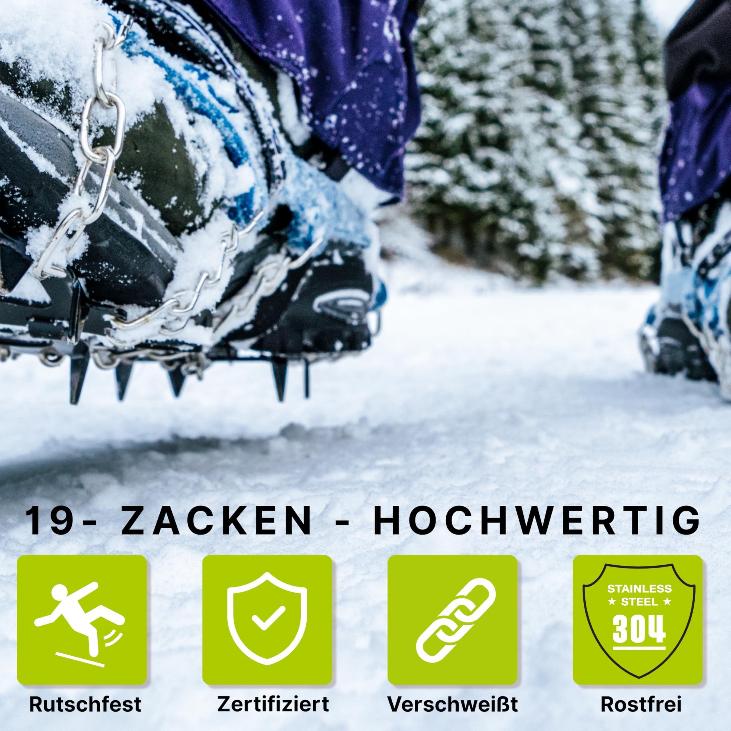 EisKralle – Grödel Steigeisen mit 19 Edelstahl-Spikes – Eiskrallen & Schuhspikes für Wanderschuhe – Anti-Rutsch Schuhkrallen für EIS & Schnee – Ideal zum Wandern, Joggen & Klettern im Winter