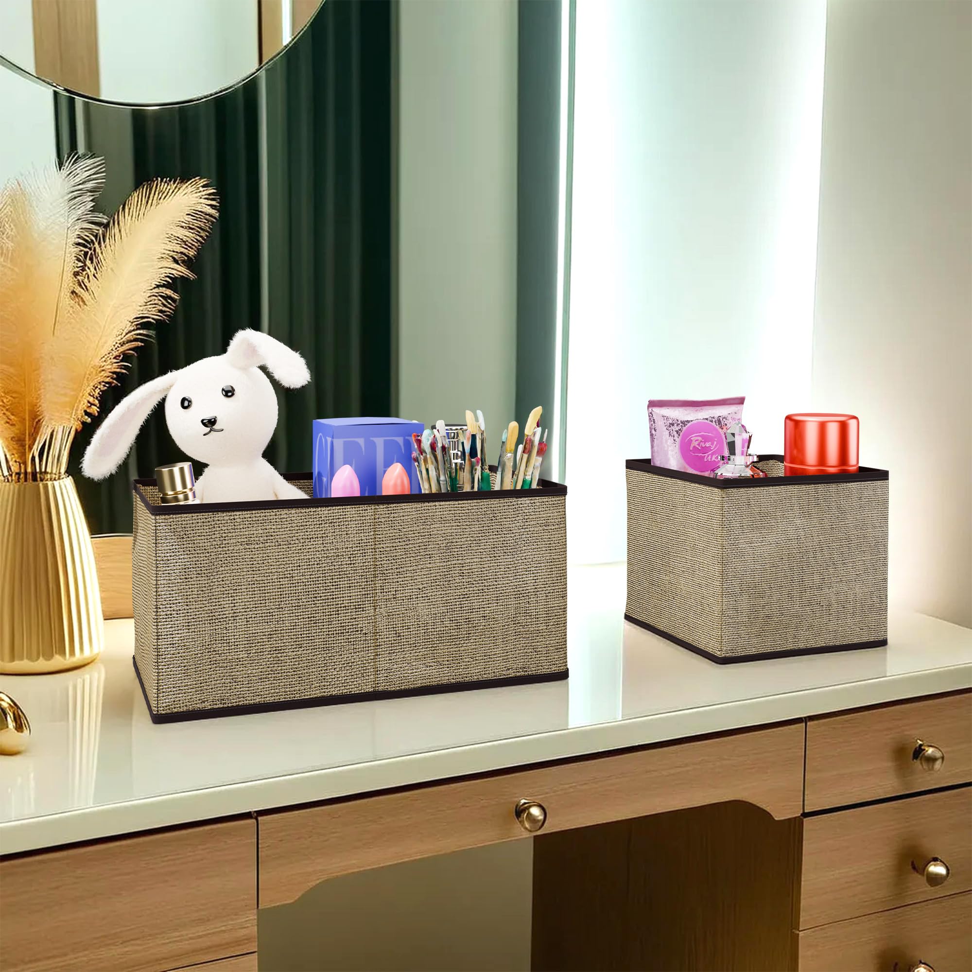 Kuber Industries Faltbarer Schubladen-Organizer (Jute-Stoff), Kleiderschrank-Organizer für Kleidung, Aufbewahrungsbox für Socken, BHs, Krawatte und Schals, Schreibwaren und Schrank-Organizer, Braun,