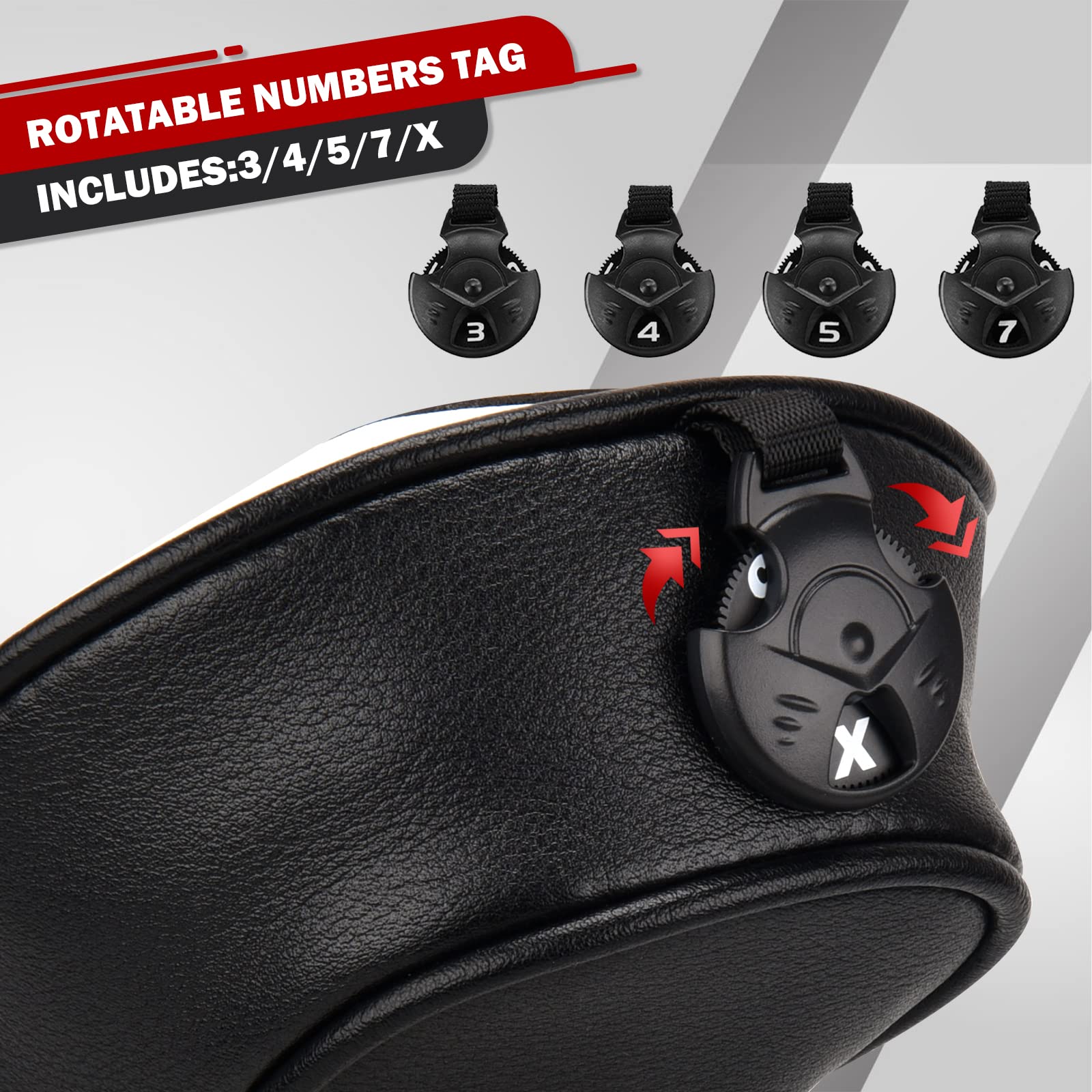 Golf Club Bois Head couvre pour conducteur/fairway/hybride 1FH élastique fermeture blanc et noir et rouge PU cuir