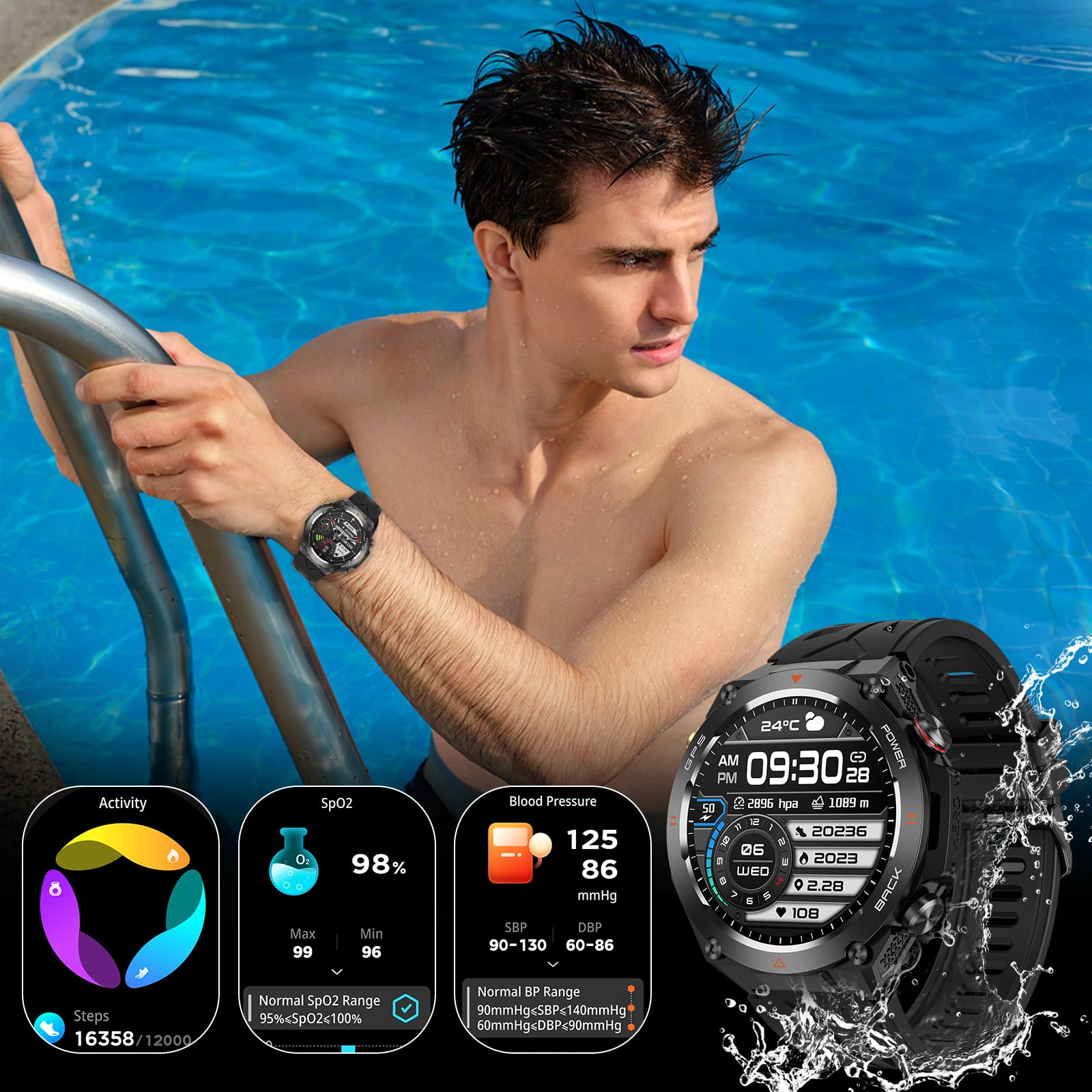 Reloj inteligente militar con GPS, presión/altitud/brújula, reloj inteligente resistente para hombres con batería extra grande de 650 mAh, contestar/hacer llamadas, más de 100 modos deportivos