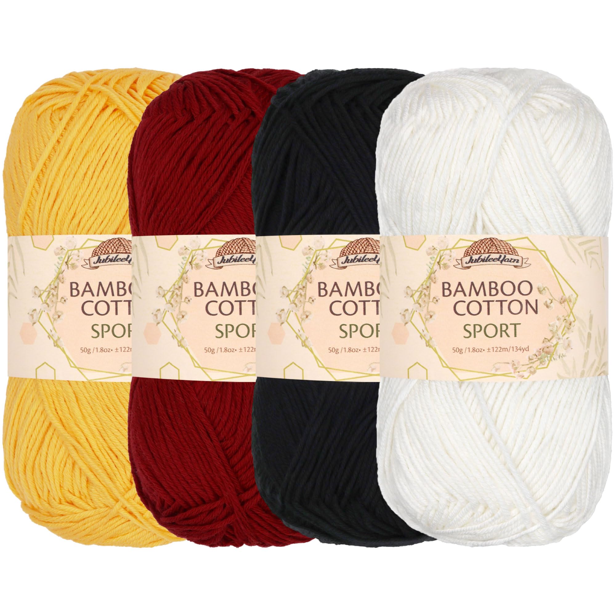 JubileeYarn Bamboo Cotton Sport 4 Ply Yarn - 50g/Skein - Shades of Contrast - 4 Skeins