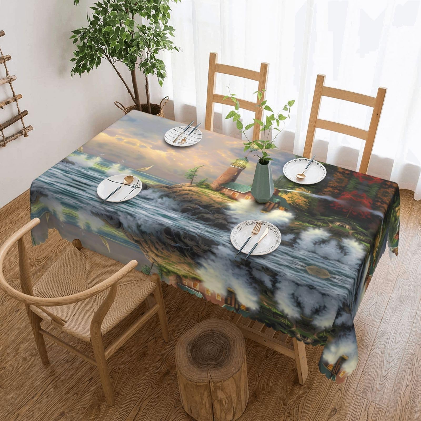 MROWYC Coast Wave and Lighthouse Printed tablecloths are suitable for hotels, picnics, and parties, and can effectively protect the tabletop