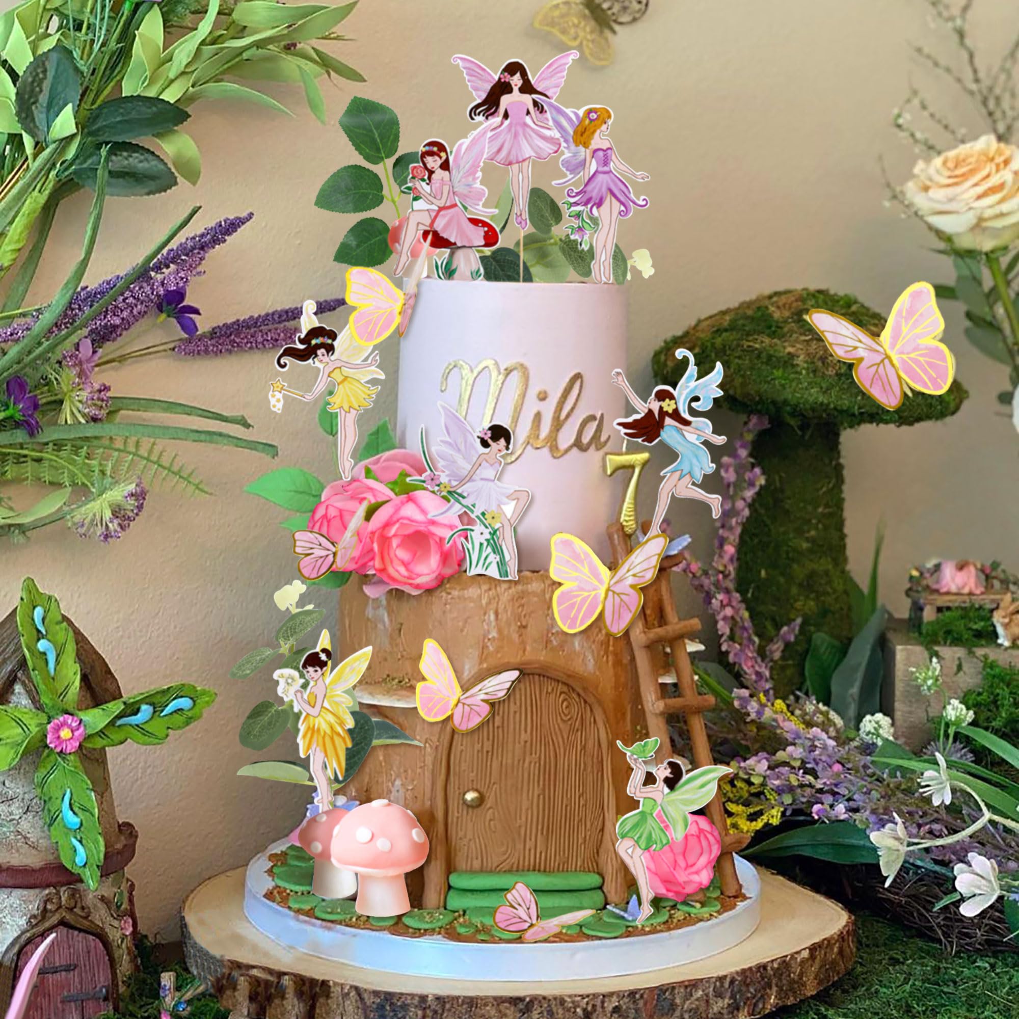 Decorazione Torta Fata, 39pcs Decorazione Torta Funghi, Decorazioni Torta Giardino, Cake Topper Fata, Topper Torta Fata, Fairy Cake Topper, Decorazioni Torta per Compleanno Ragazze, Festa Fata