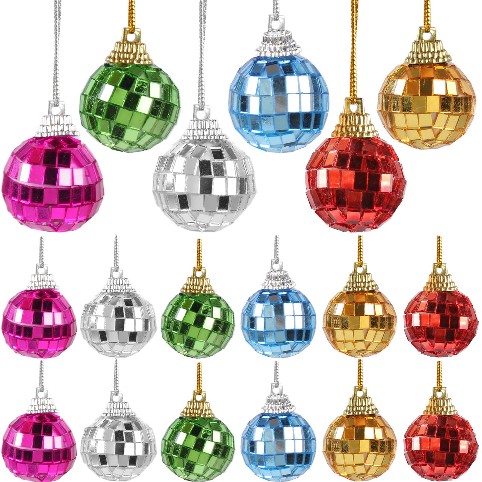 24 Pieces Mini Disco Ball Mirror with Rope, Hanging Disco Ball, Reflective Mirror Ball Christmas Tree Ornaments for Wedding, Party, Birthday, Christmas, Music Festival Home Decorations 6 Colors