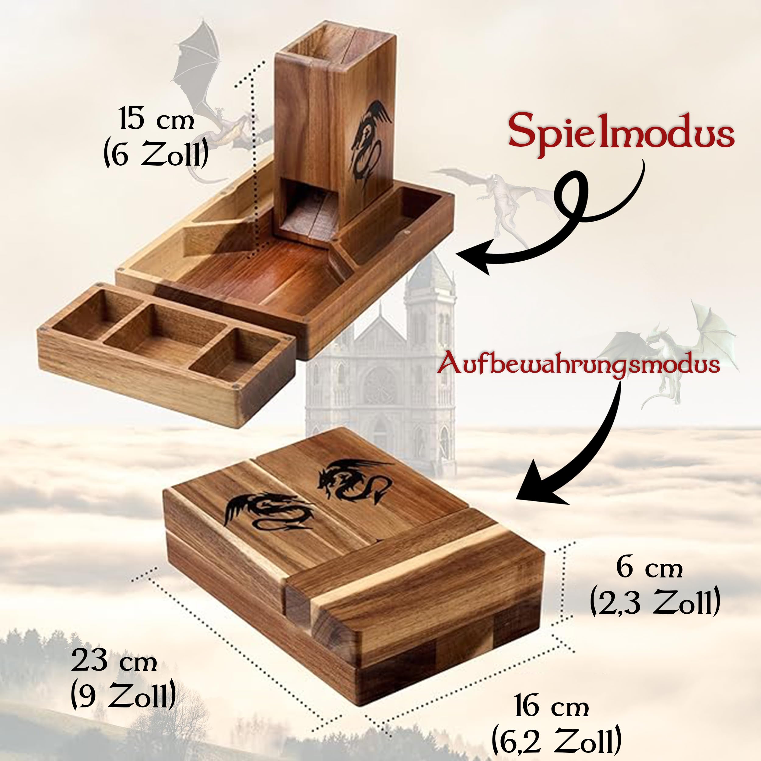 Tapeera Magnetischer Würfelturm aus Holz mit Ablage für Dungeons & Dragons – DND-Zubehör, Würfelrolltablett mit Kammer, tragbarer Rollenturm für Tisch-RPG-Brettspiele – DND-Geschenke