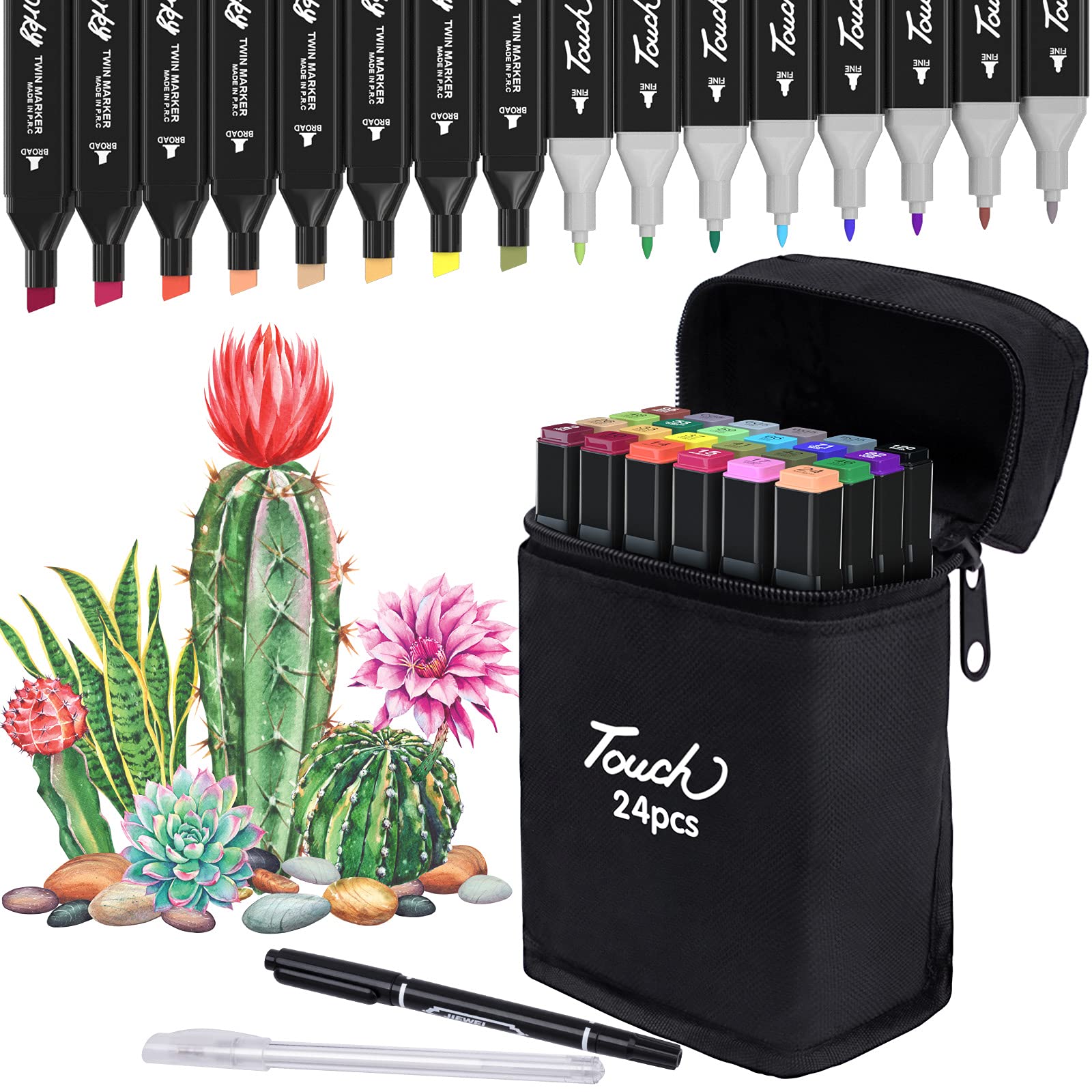 Buy ANGGO Dual Tips Marker Pens, 24 Colors Colouring Pens Graffiti Pens