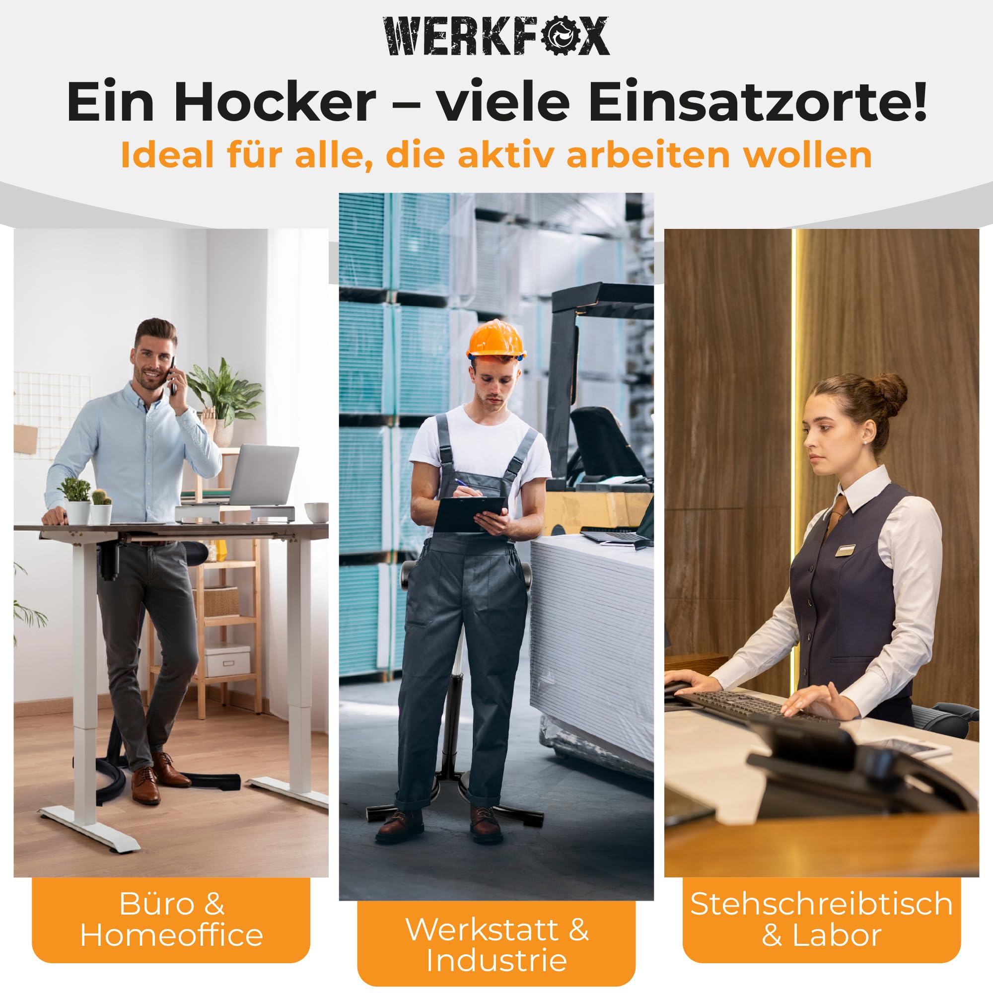 Stehhocker & Stehhilfe bis 85 kg, ergonomisch höhenverstellbar | Entlastet den Rücken am Schreibtisch, stufenloser Stehstuhl für Büro, Polyurethan Werkstatthocker mit Metallrahmen, 7 kg