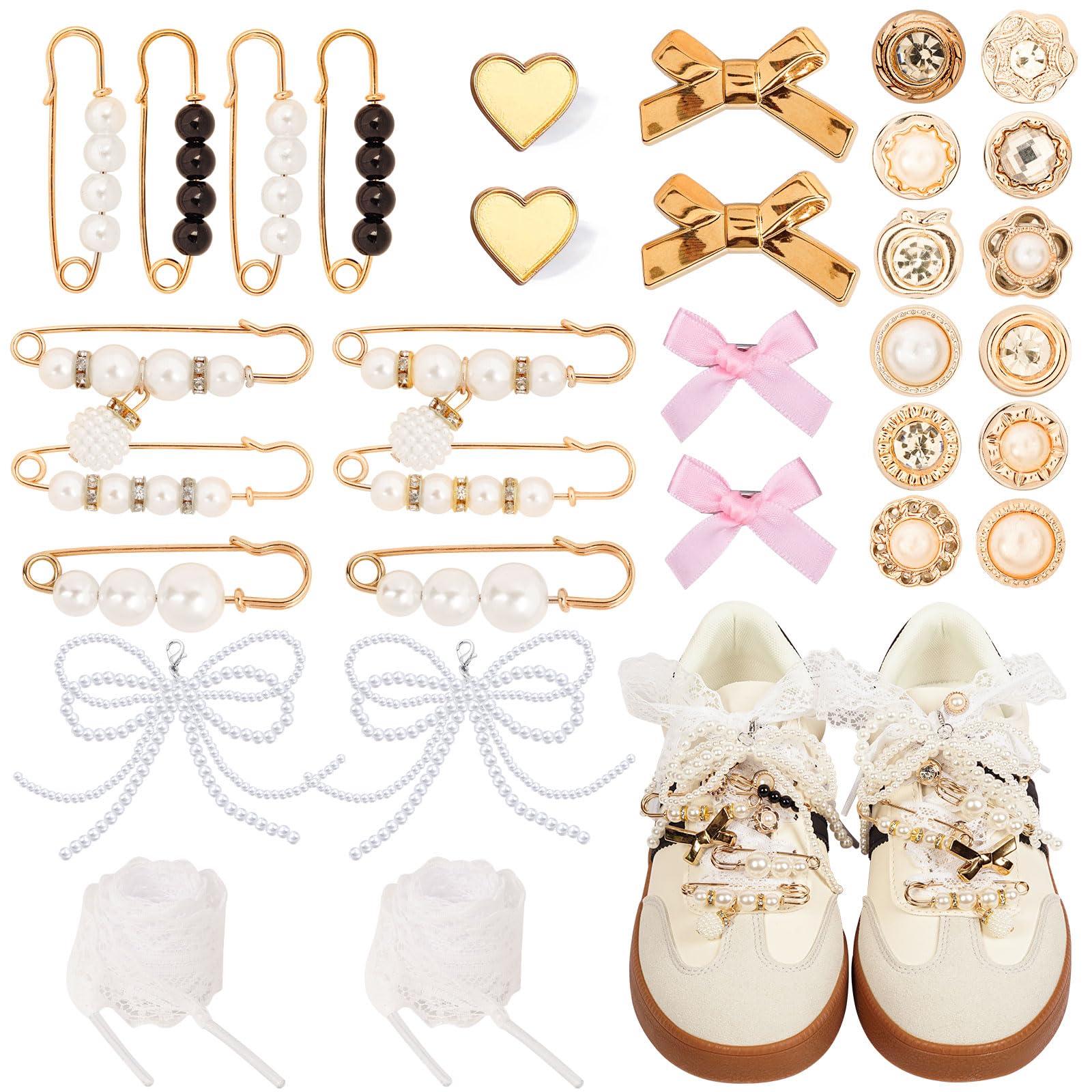 HDGDT Shoe Charms for Sneakers, Charms for Shoe Shoelace Junk Socks, Pearl Shoe Laces Charms for Sneakers, Shoe Jewelry for Women Sneakers Socks