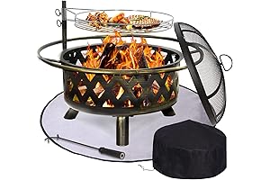 UDPatio 30-Inch Fire Pit with Cover & Mat for Outdoor Wood Burning