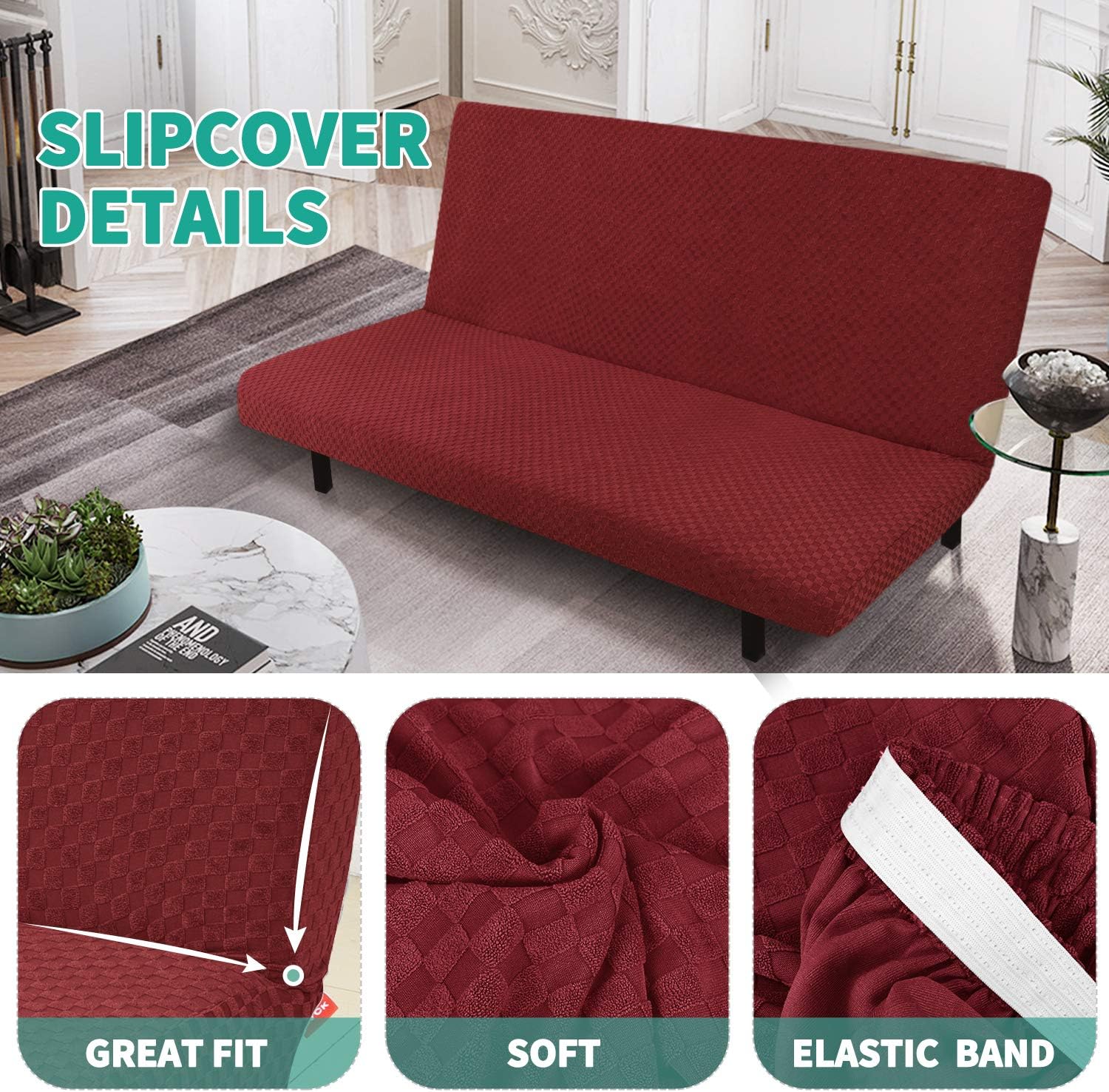 Jacquard Design High Stretch Armless Sofa Bed Slipcover
