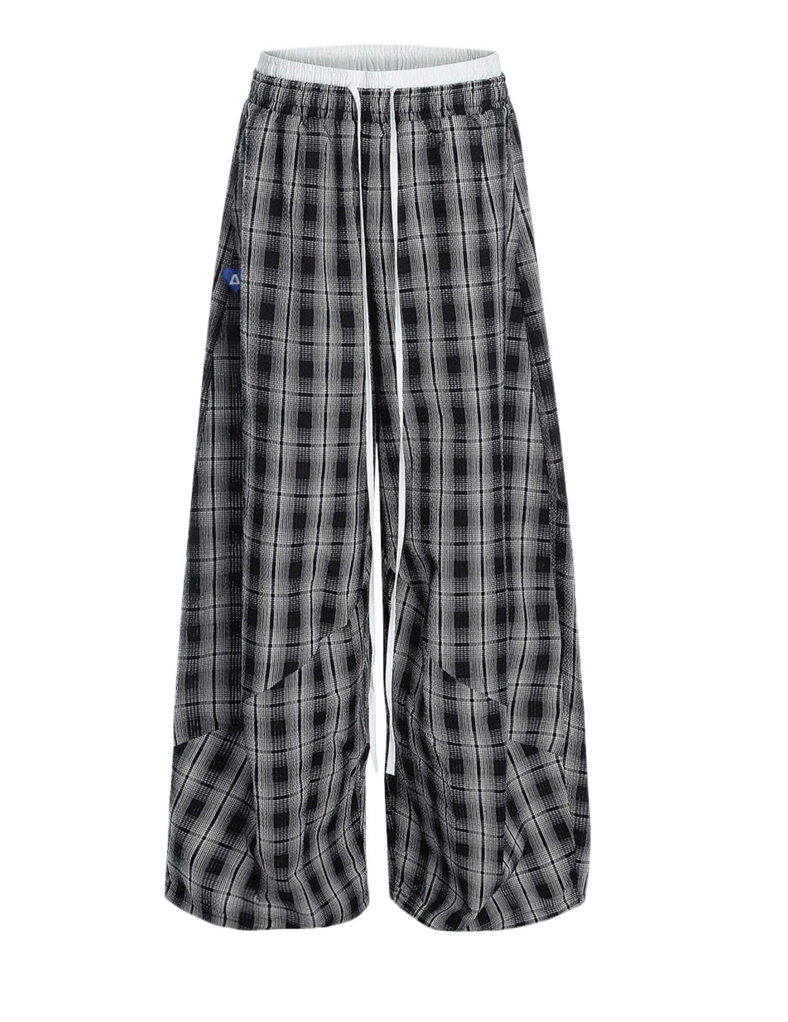Aelfric Eden Męskie spodnie do biegania w kratkę, damskie spodnie dresowe, szerokie nogawki, podwójny stan, luźne spodnie rekreacyjne, Y2K, streetwear, elastyczne spodnie sportowe