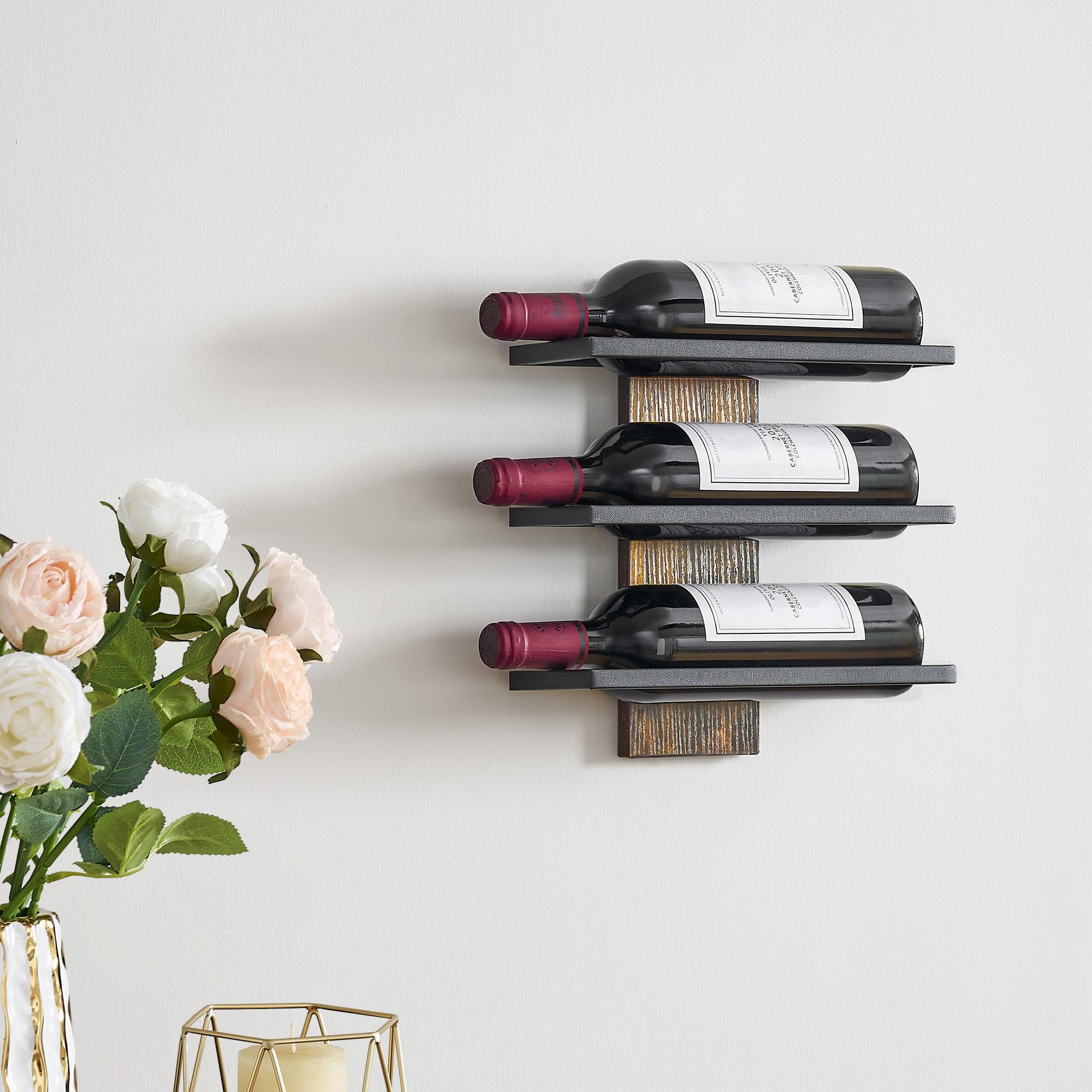 FAVOOSTY Botellero de Pared, Botellero Vertical, Estante para Botellas con 3 Niveles, 3 Botellas de Vino, Soporte para Botellas, Estante de Metal para Botellas de Vino, para Comedor, Bodega, Negro — view 8