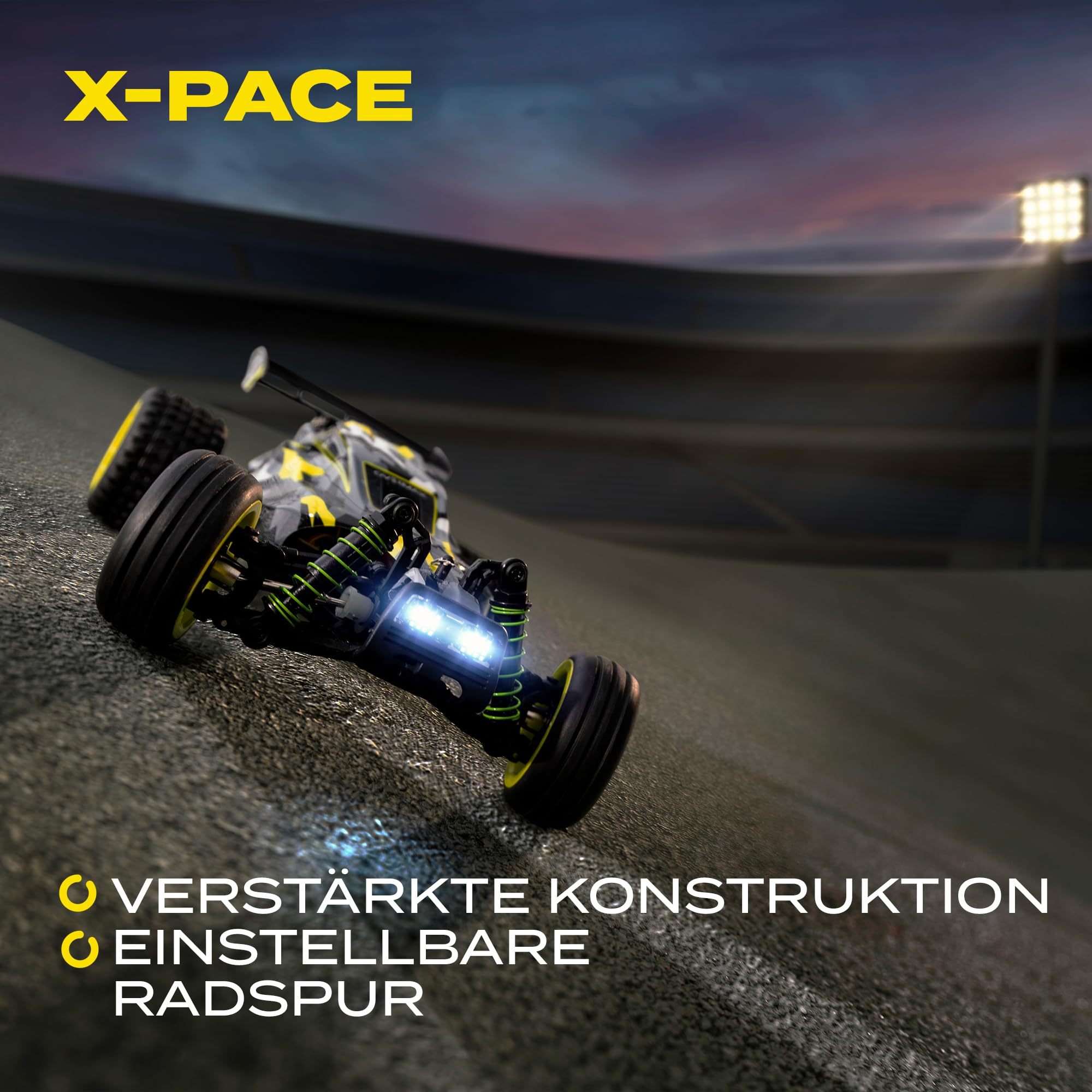 Overmax X-Pace RC Stadium Truck 1:18 für Jugendliche ab 14 Jahren, 30 km/h 4WD, 100 m Reichweite, 2× Akku 850 mAh / 30 Min, Metallantrieb, unabhängige Federung, LED-Lichter | 4WD, 100 m Reichweite, 2× Akku 850 mAh / 30 Min, Metallantrieb, unabhängige Fede