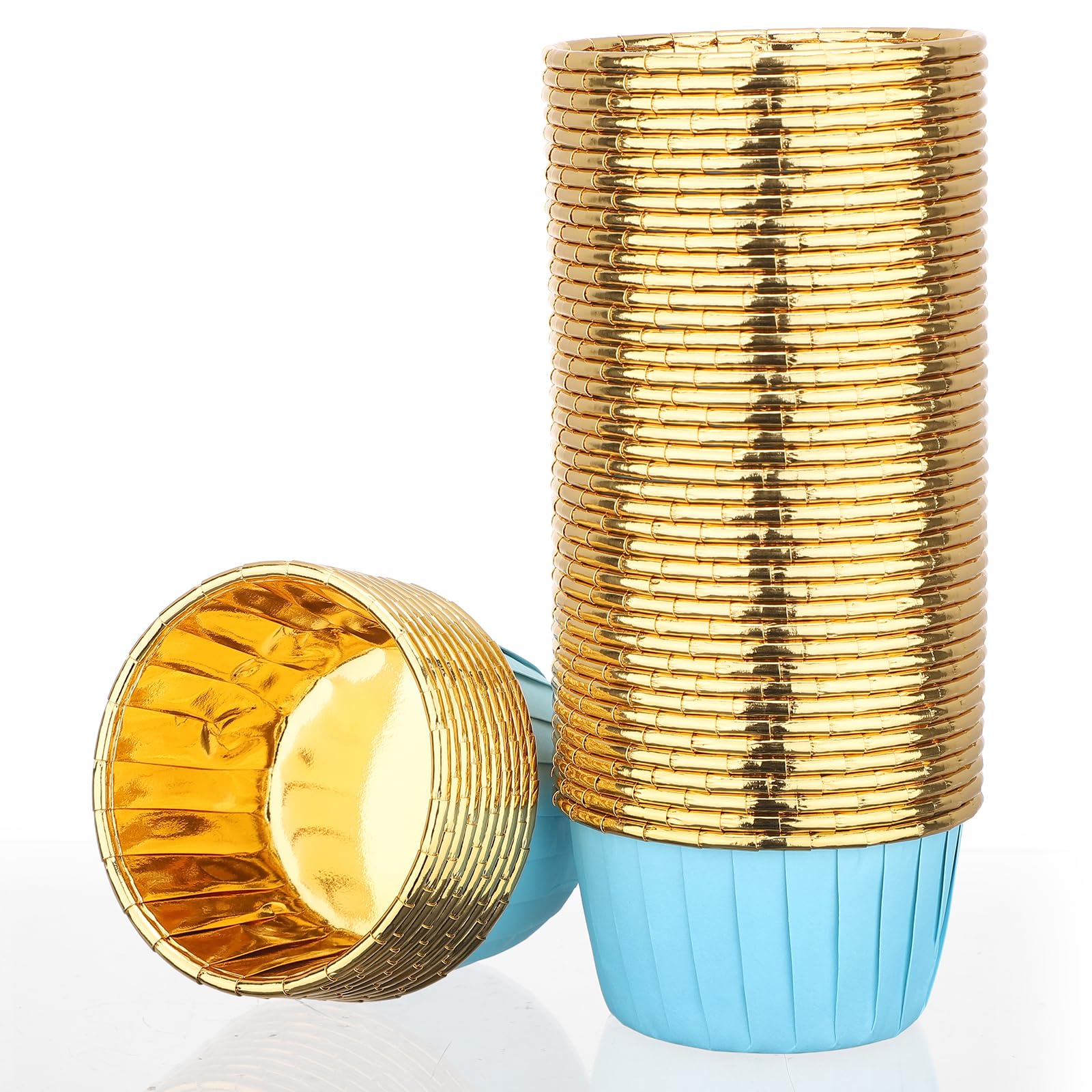 EUSOAR Cupcake Liners, 50pcs 3.5oz Blue Aluminum Foil Baking Cupcake Cups