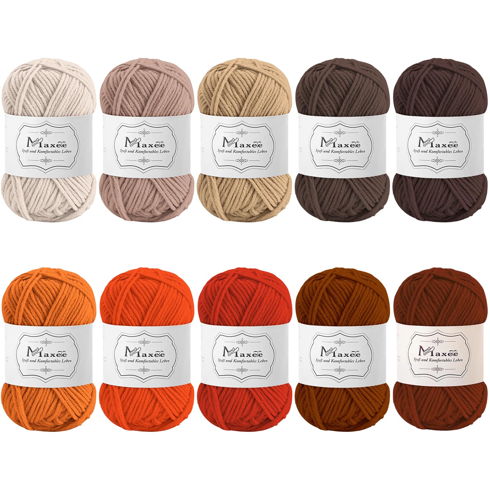 Maxee Häkelgarn 500g (50g*10 Farbe), Acryl Wolle Zum Stricken, Garn zum Häkeln und Stricken, Hand Knitting Yarn Set, Handstrickgarn Baumwollgarn für Häkeln, Wolle zum Stricken und Kunsthandwerk